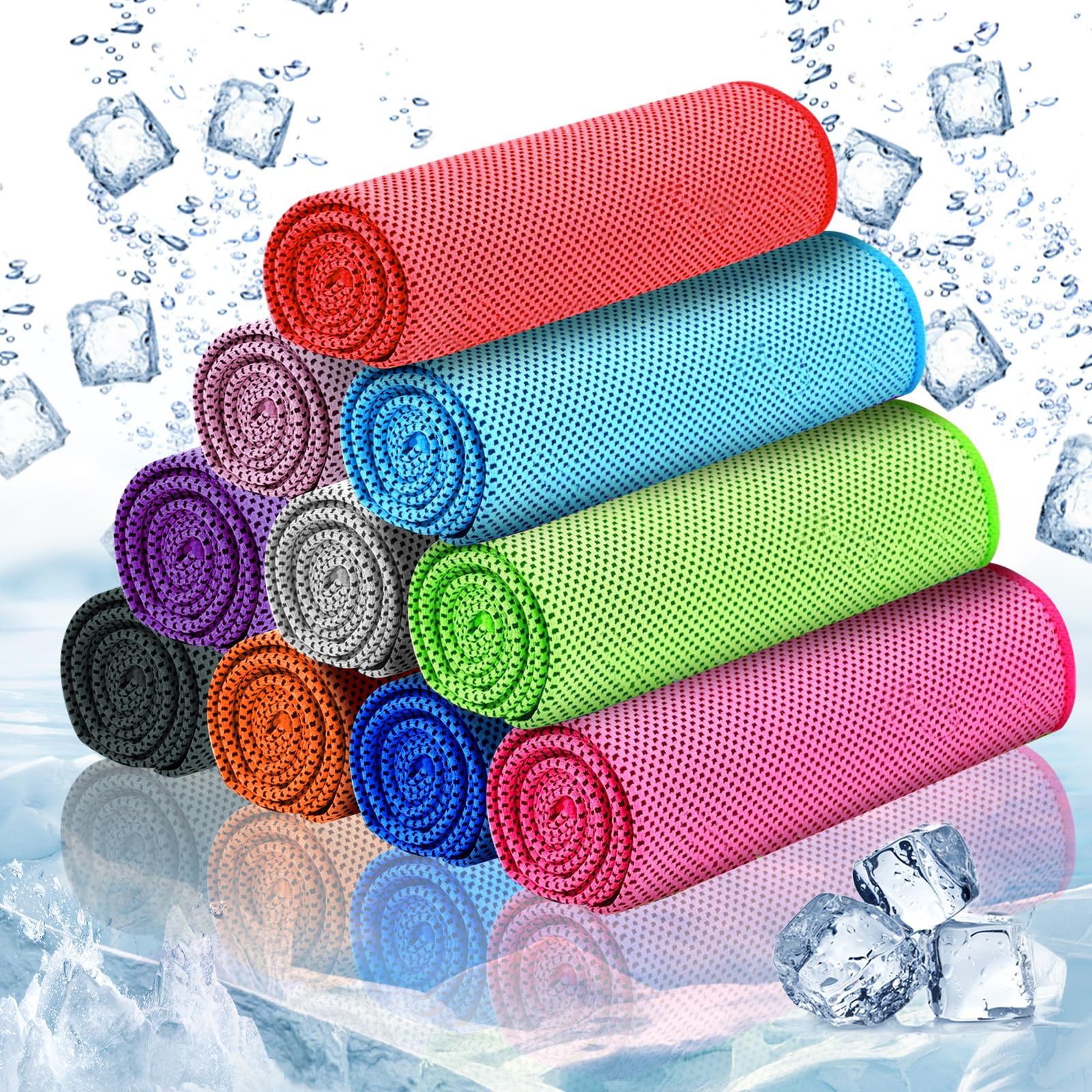 Bulr 10 Pack Cooling Towel,Ice Towel Cooling Towels for Neck and Face Microfiber Cooling Towel for Gym,Yoga,Camping,Running,Fitness,Workout & More Activities(40"x12")