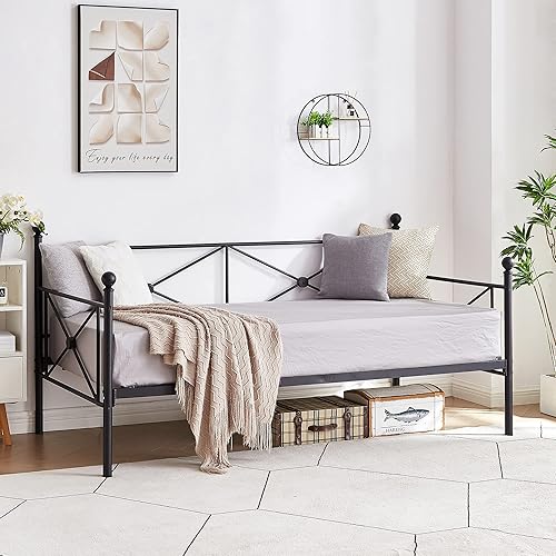 VECELO Base de colchón multifuncional de metal clásico con cabecero, tamaño individual, color negro