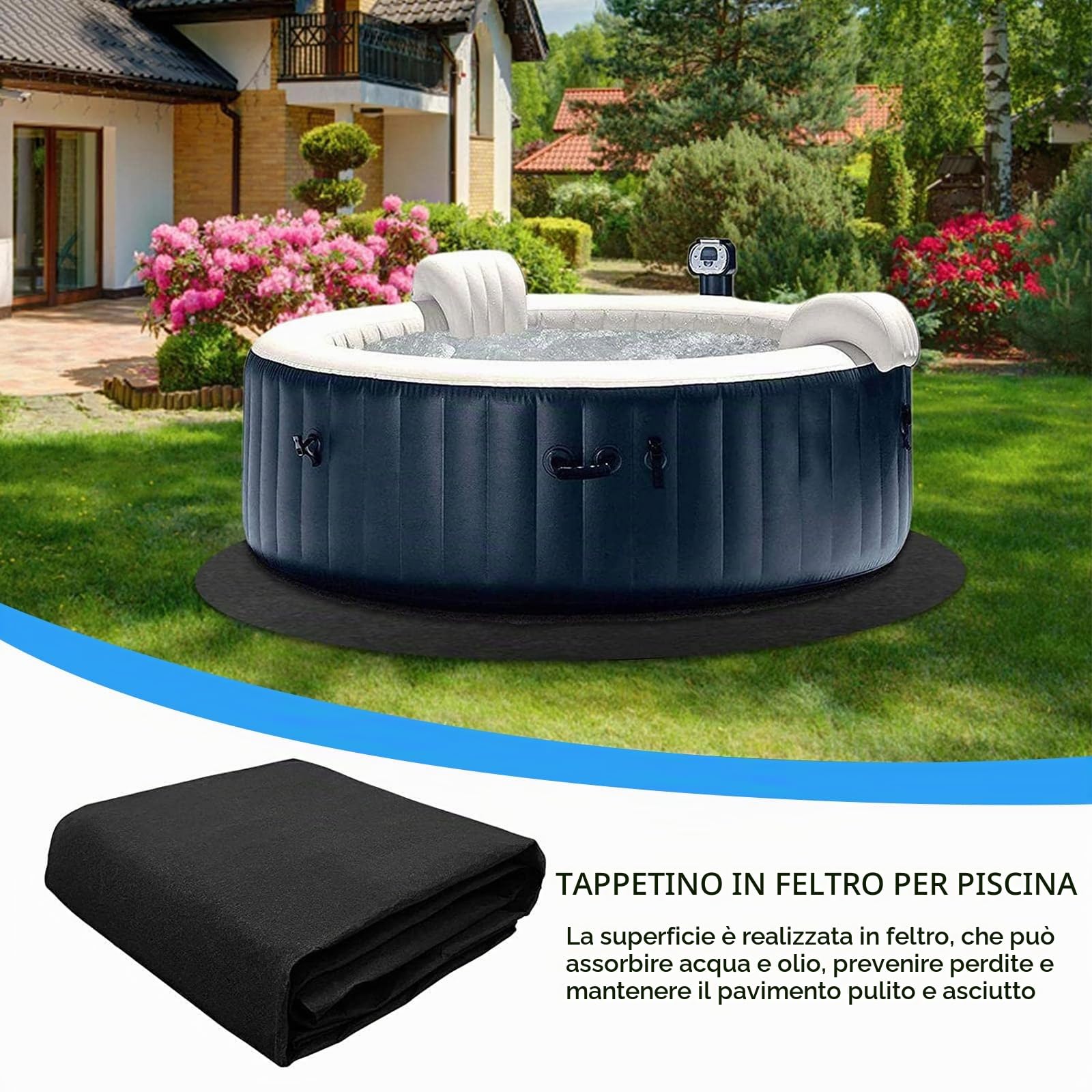 Tappetino per Piscina Fuori Terra,Tappeto sotto Piscina Fuori Terra Rotondo 400 cm,Tappetino Sottopiscina per Esterni,Tappeto Pieghevole di Protezione per Il Fond,per Piscine e Vasche