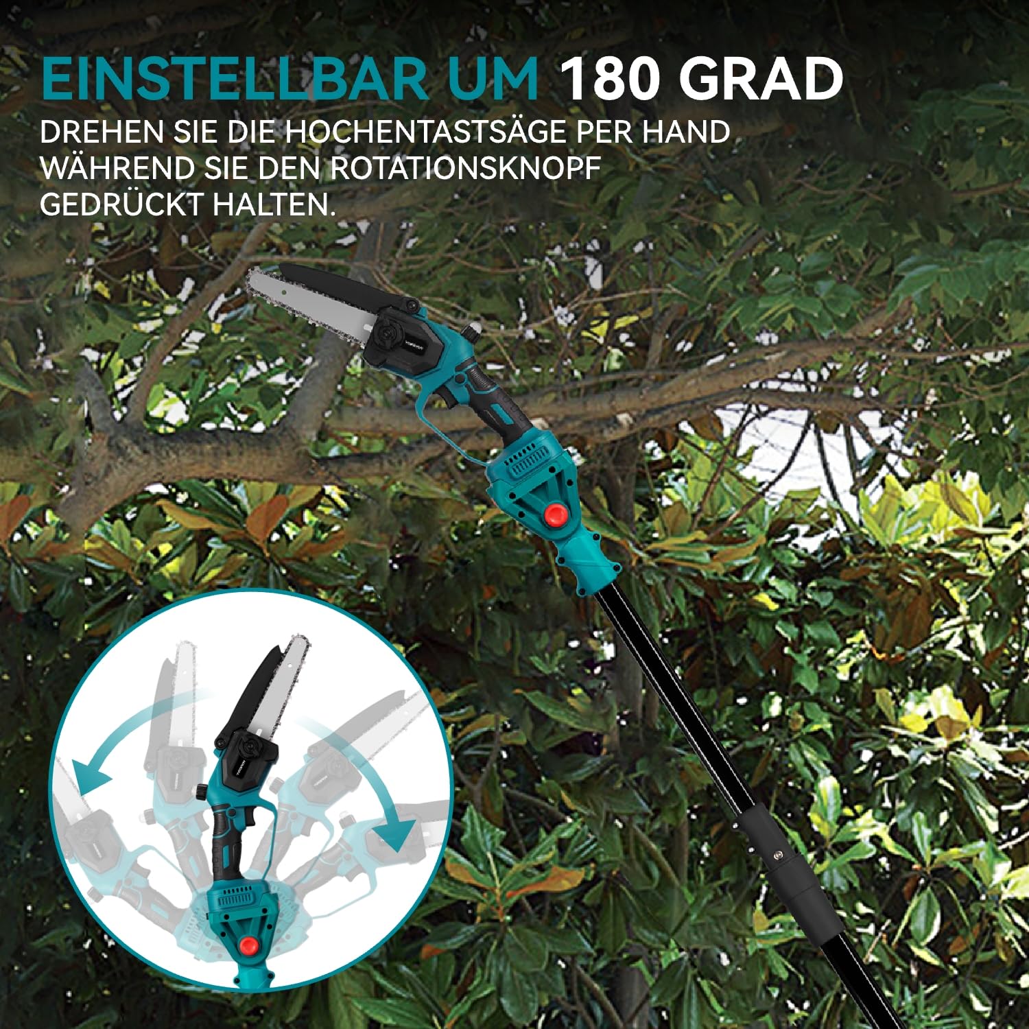 Yofidra 2-in-1 draadloze telescopische snoeischaar & 15 cm mini-kettingzaag, borstelloze telescopische takkenzaag, automatisch oliesysteem, 2x3000 mAh accu's, werkhoogte tot 4,65 m, snoeizaag voor boo