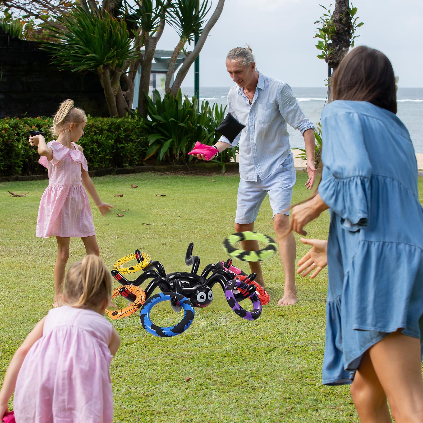 COSORO 9pcs Halloween Ring Toss Game Inflatable Spider Hat Ring Toss Toys,Fun Halloween Party Games Target Toss Toy Set for Kids,Adults Family Indoor Outdoor Halloweens Party Toss Games Props - Image 4