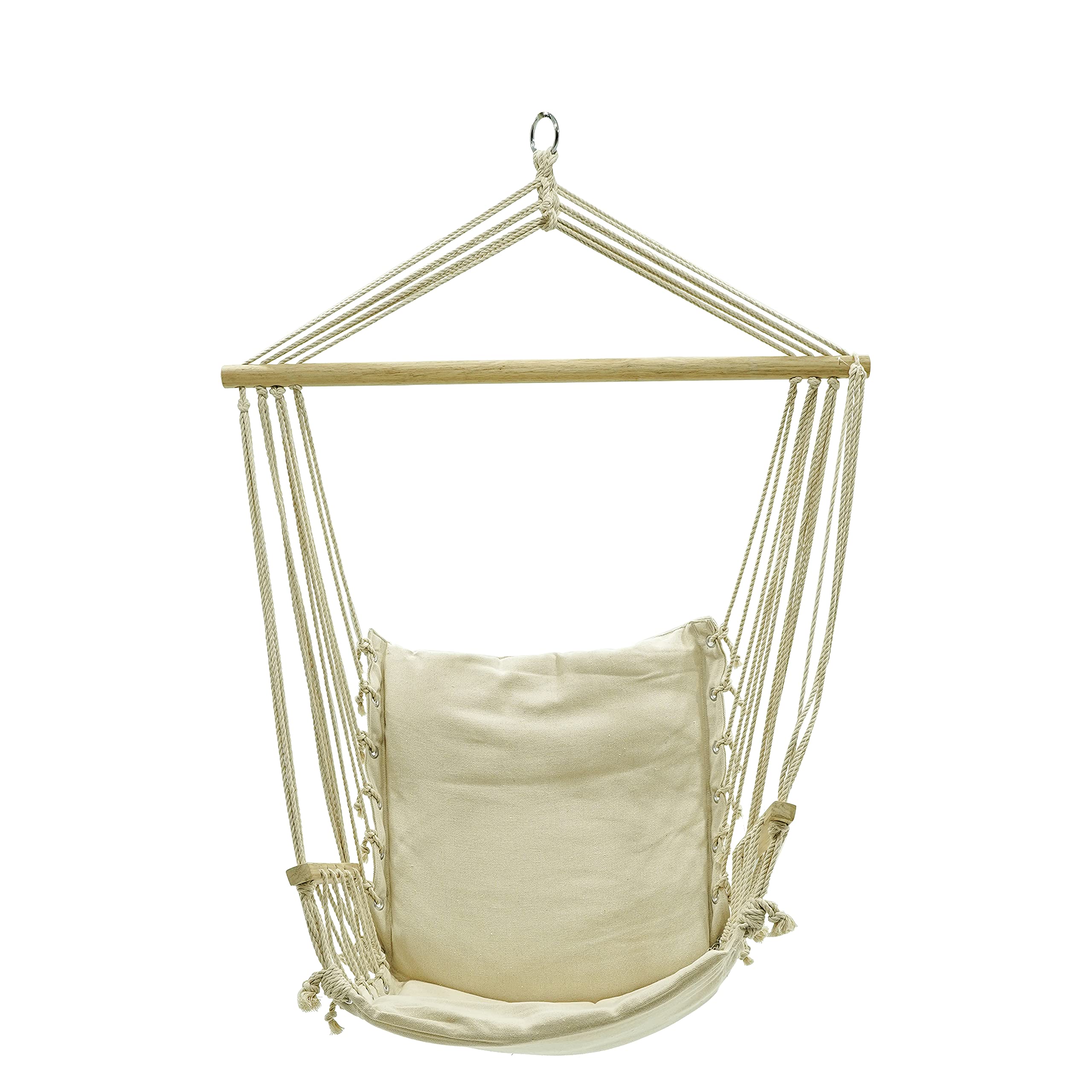 Amaca in Cotone Poltrona Sospesa con Supporto di Legno Bianco Comfort e Durabilità Superiore Perfetta per Interno/Esterno Casa Camera da Letto Giardino Portata Max 120 kg