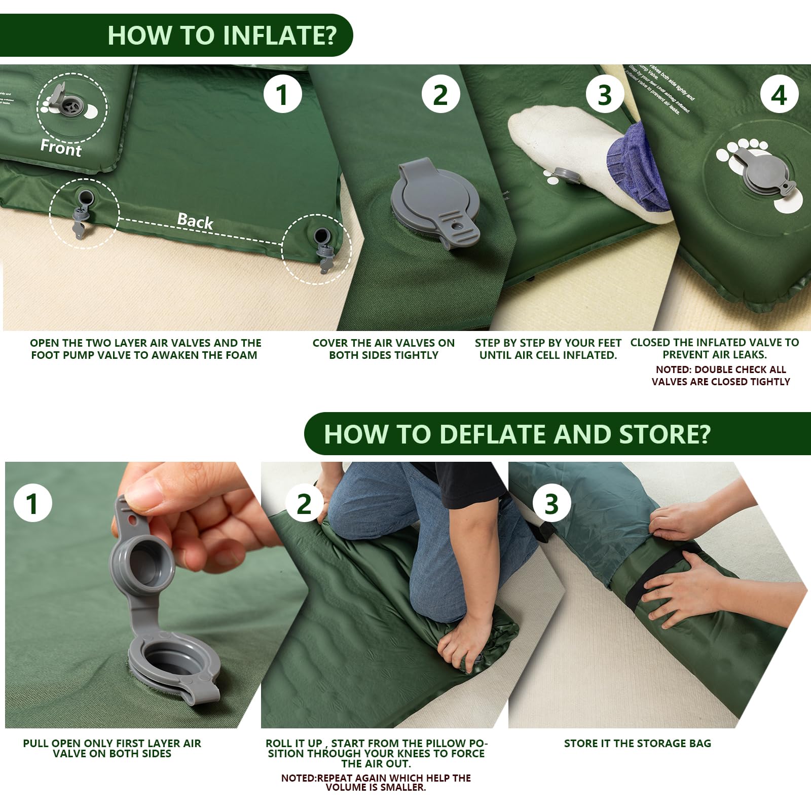 HiiPeak Materassino in memory foam, ultra spesso, con cuscino, 9,5 R-Value isolato, materasso da campeggio, facile da gonfiare e sgonfiare, tappetino gonfiabile per escursioni, tenda auto
