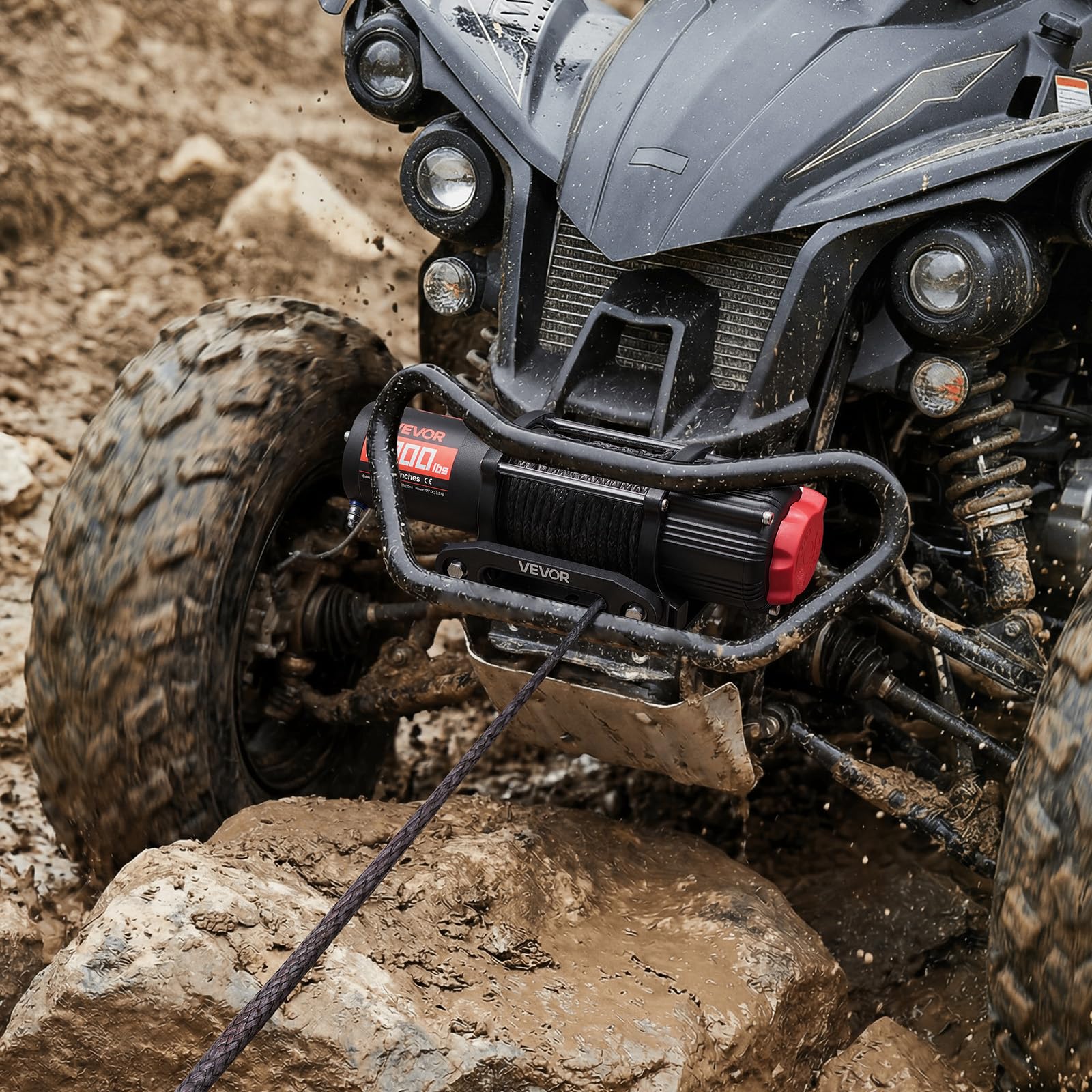 VEVOR Verricello Elettrico con Cavo Metallico da 2721 kg, Verricello Elettrico da 12 V CC per ATV/UTV Fuoristrada con Fune Sintetica Ø 6 mm x 15 m, Telecomando Wireless e Cablato, Impermeabile IP55