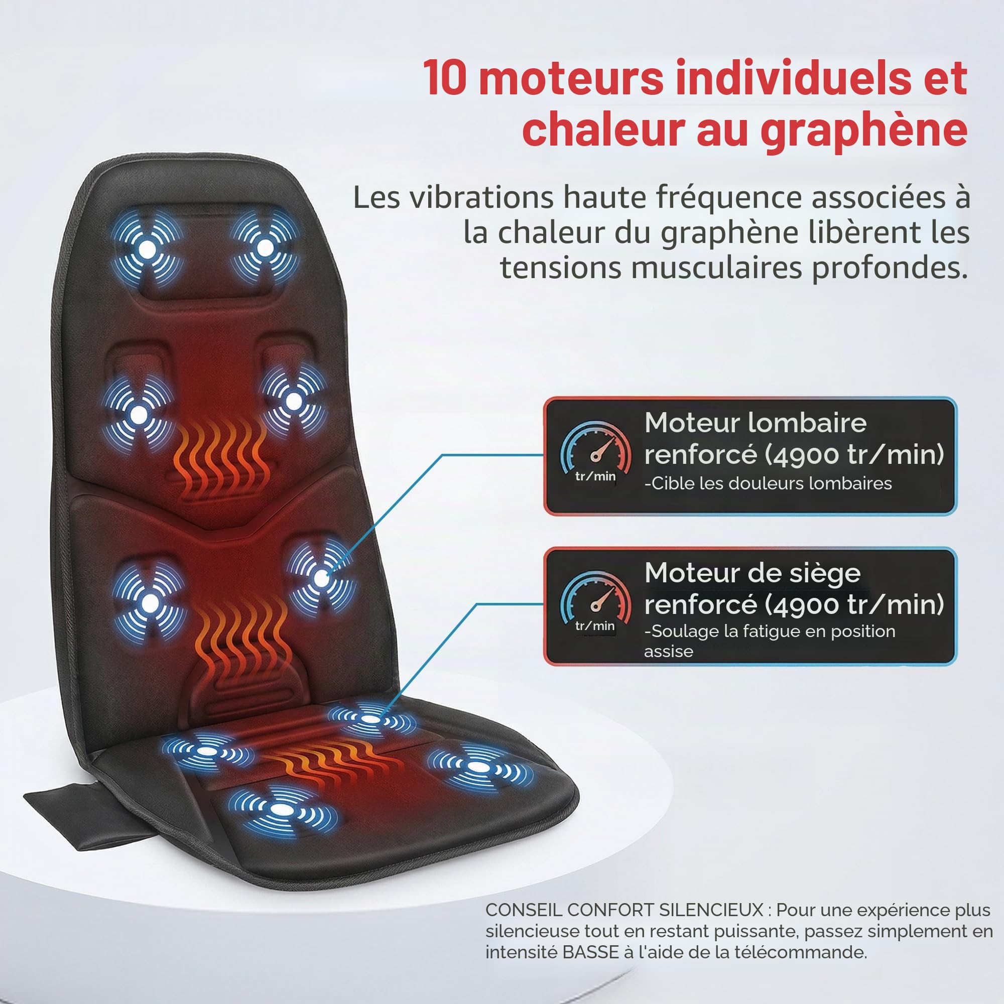 COMFIER Siège Massant avec Chauffage,Coussin de Massage 10 Moteurs Vibrants, Housse de Fauteuil Massant Universelle, Appareil de Massage Dos pour Maison/Bureau,Cadeau pour Hommes/Femmes