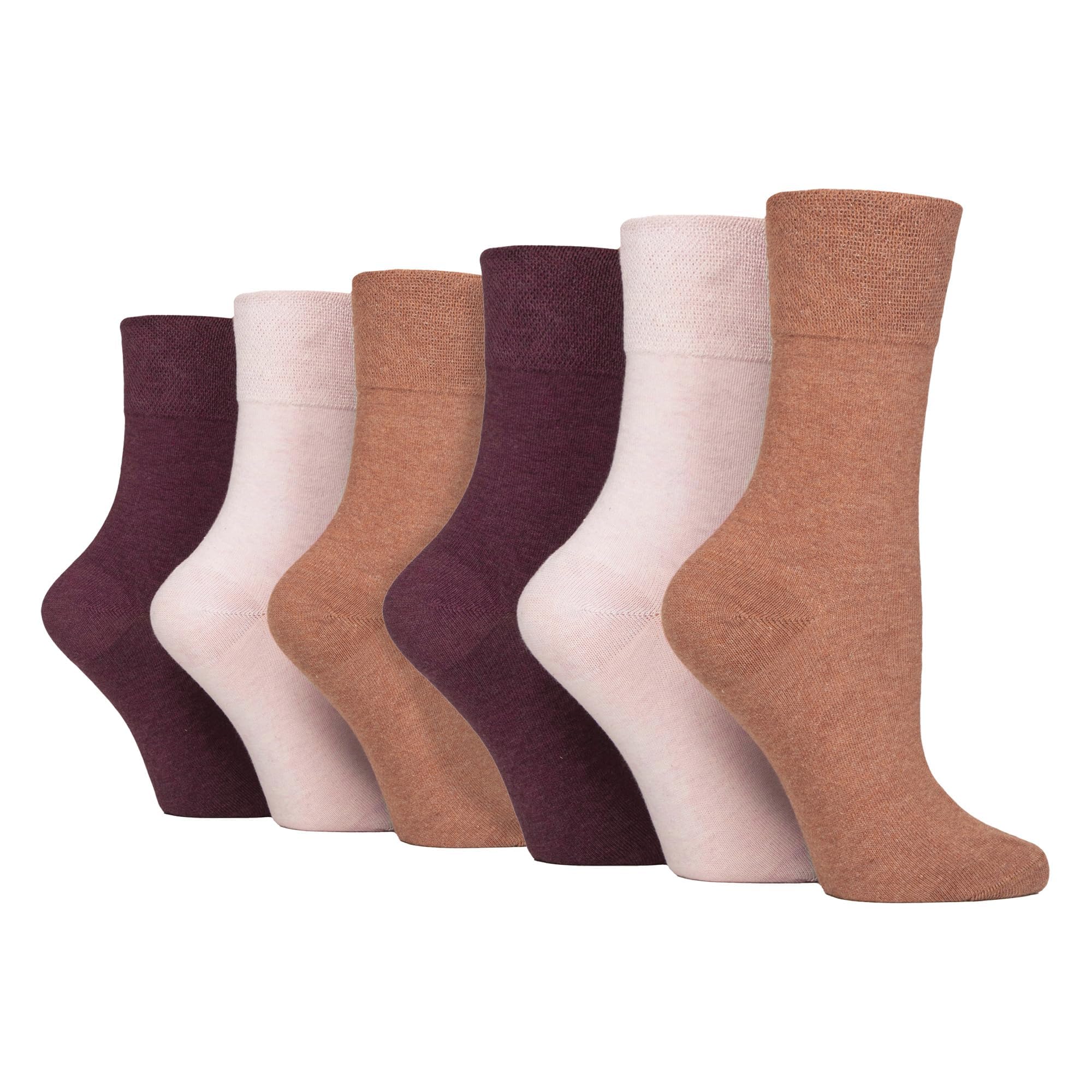 Iomi Women's Terracotta / Lavender Cream / Burgundy Footnurse - 6 Pair Multipack Non Elastic Diabetic Socks With Gentle Grip Wide Top 4-8 (Uk, Numeric, 4, 8, Regular, Regular, Terracotta/Lavender Cream/Burgundy)
