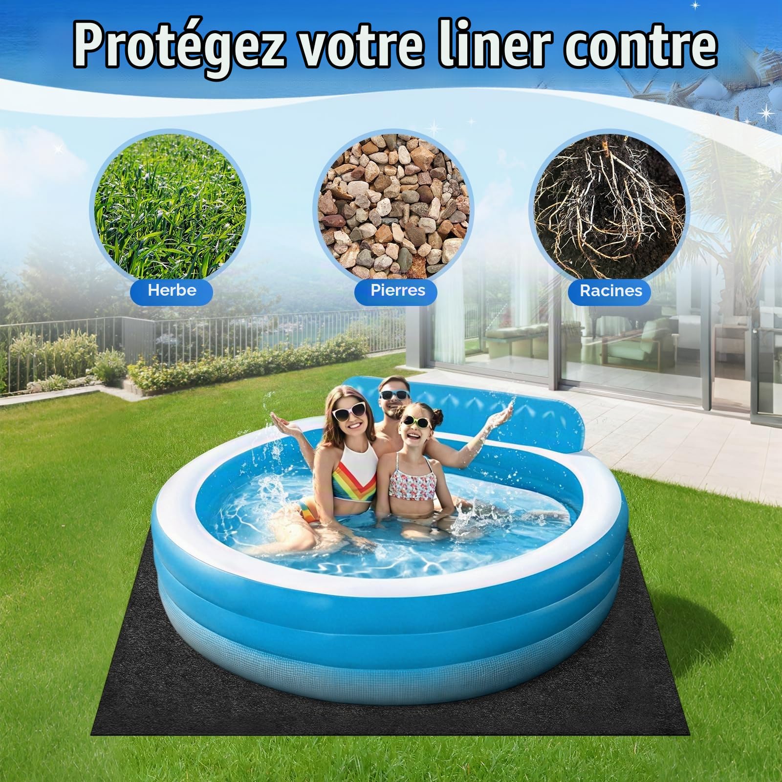 Tapis Feutre de Sol Antidérapant pour Piscine, Protection pour Piscine,Film de Protection Isolation Thermique pour Le Sol pour Piscine (3 * 4M)