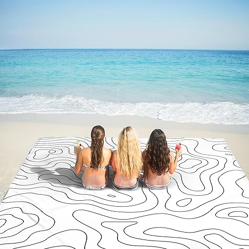 Miniatura 9 de Manta de playa impermeable, 78 x 86 pulgadas, grande a prueba de arena, tapete de viaje para playa de 1 a 4 adultos, manta de poliéster ligera