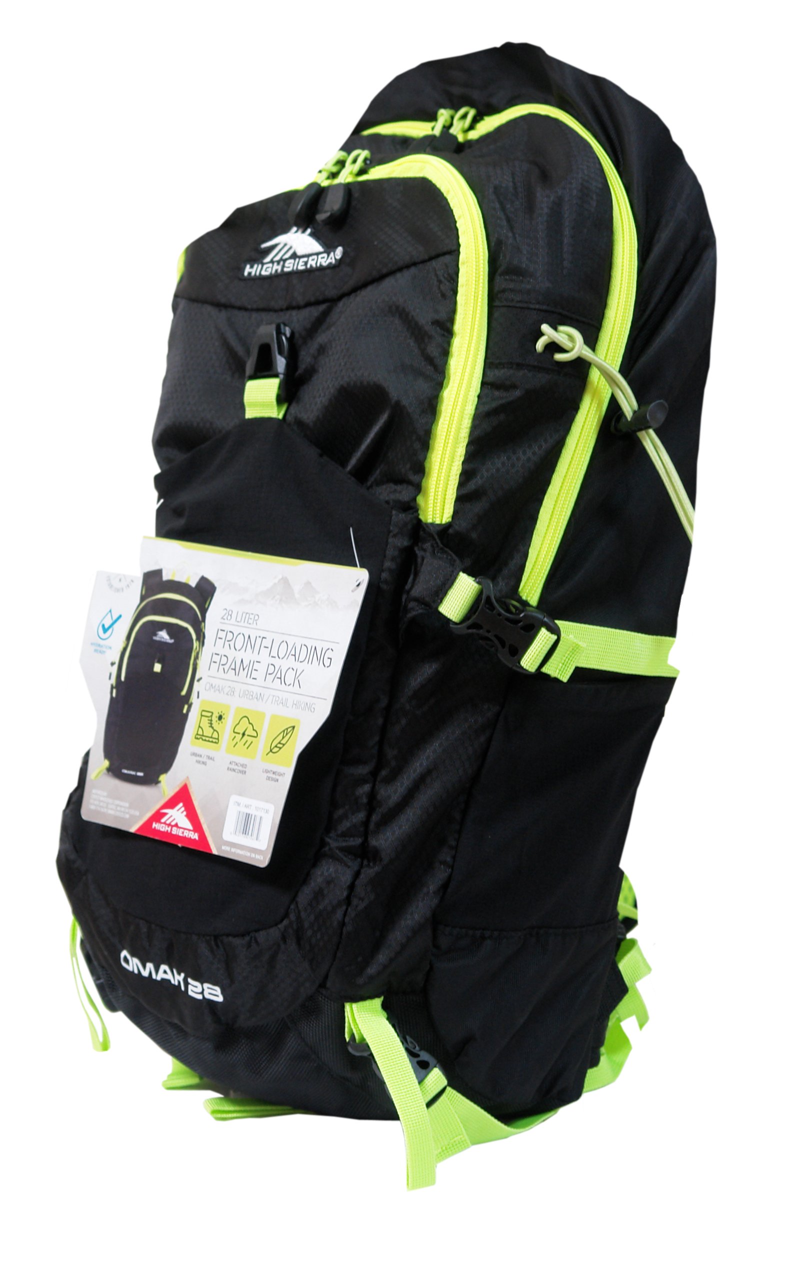 High Sierra 28 Liter Front-Loading Frame Pack - OMAK 28 Urban/Trail Hiking (Hydration Access Ready) (Black/Yellow)