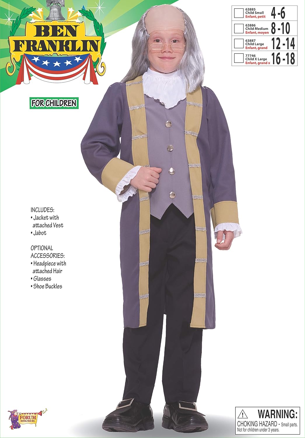 Rubies Benjamin Franklin Costume for Kids, Boy's Small - Image 3