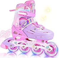 2PM Sports Adjustable Inline Skates for Kids 4-12 Boys Girls with Light-Up Wheels - Beginner Roller Blades Indoor Outdoor