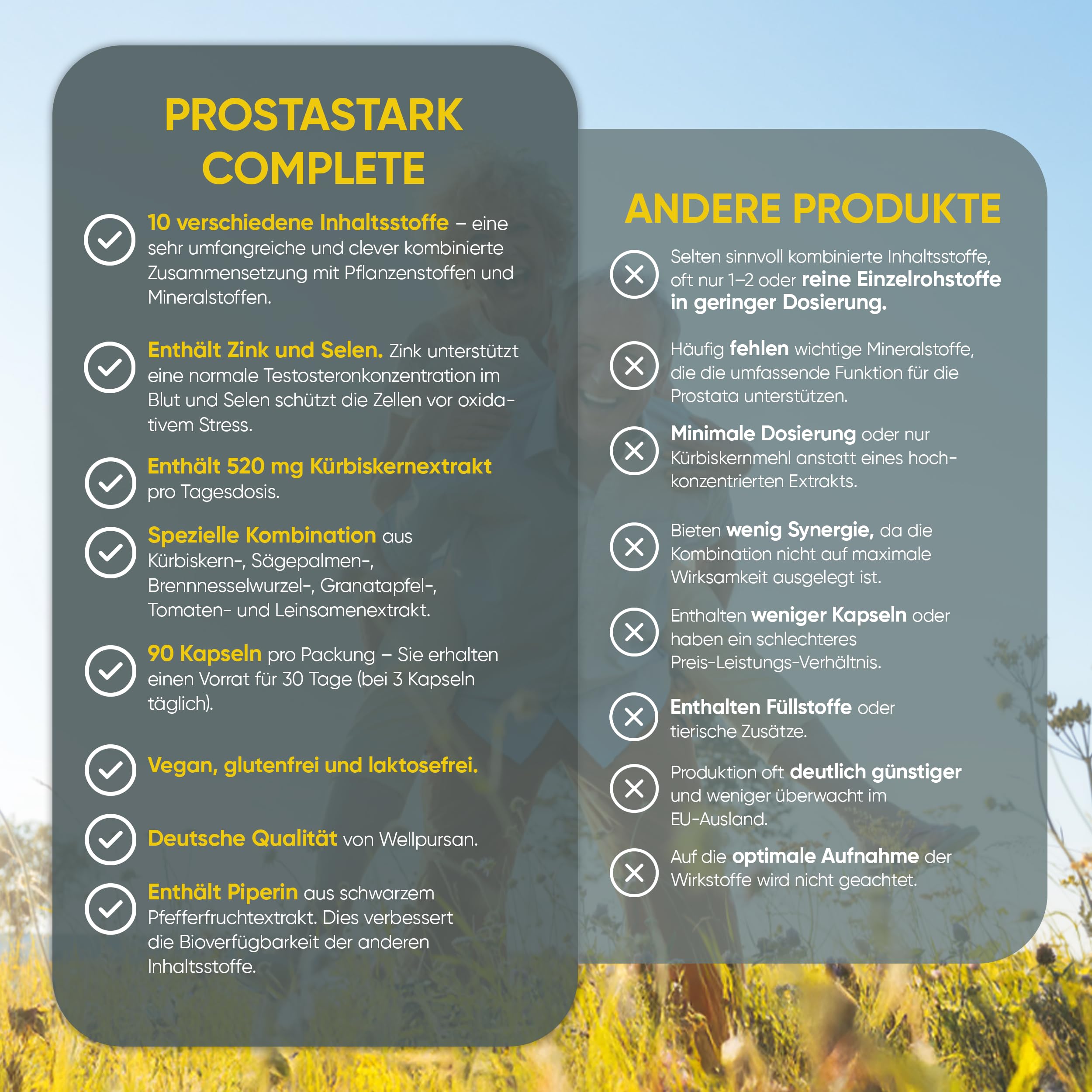 Wellpursan Prostastark Complete – 2 x 60 Stück Prostata Kapseln mit Granatapfel, Sägepalme, Kürbiskernextrakt & Zink – Hochdosierter Pflanzenkomplex – Vegan, glutenfrei & hergestellt in Österreich