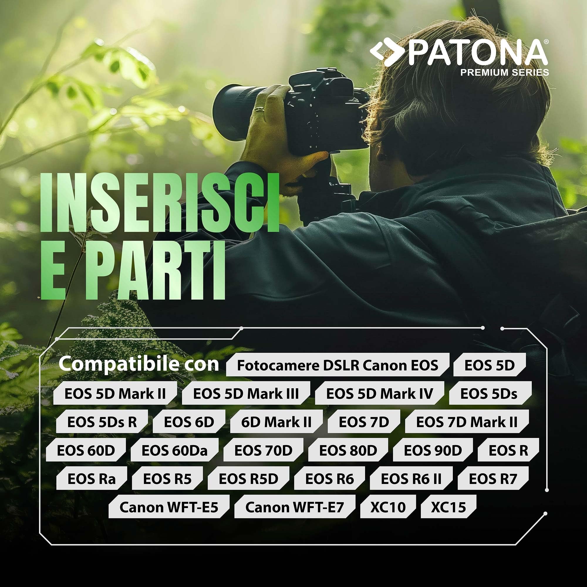 PATONA Premium Batteria LP-E6N 2400mAh – ricambio per Canon LP-E6N LP-E6 – compatibile con EOS R R5 R6 5D Mark II/III/IV 5DS 6D 7D 60D–90D XC10 XC15 – la scelta conveniente