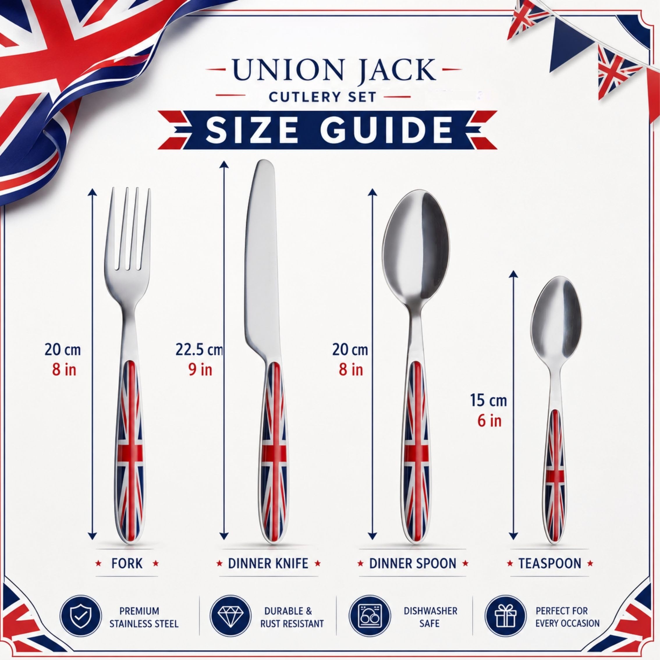 EXZACT 24 pièces Union Jack Couverts acier inoxydable couverts set pour 6