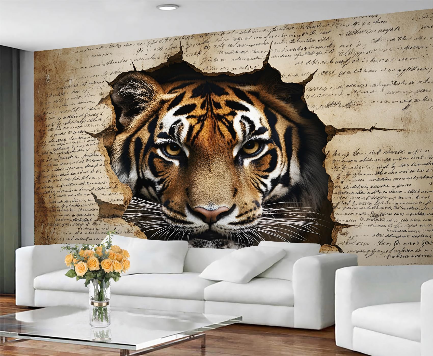 GIVLWF Tiger Wallpaper for Living Room Animal Print Wall Murals & Home DecorVintage Bedroom Wallpaper, Non Self Adhesive Large Mural & Wall Paper — image 1