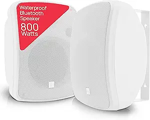 Pyle Outdoor Bluetooth Wireless Speaker System-2-way Active/Passive Pair - 6.5in, 800Watt Peak Power,Weatherproof,Wall/Ceiling Mounted Speakers w/ Metal Grill, Universal Mount, Indoor/Outdoor-White