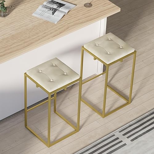 Miniatura 5 de AUREUM OPAL Juego de 2 taburetes de bar de piel sintética, taburetes de mostrador capitoné de 30 pulgadas, sillas de isla cuadradas para mostrador