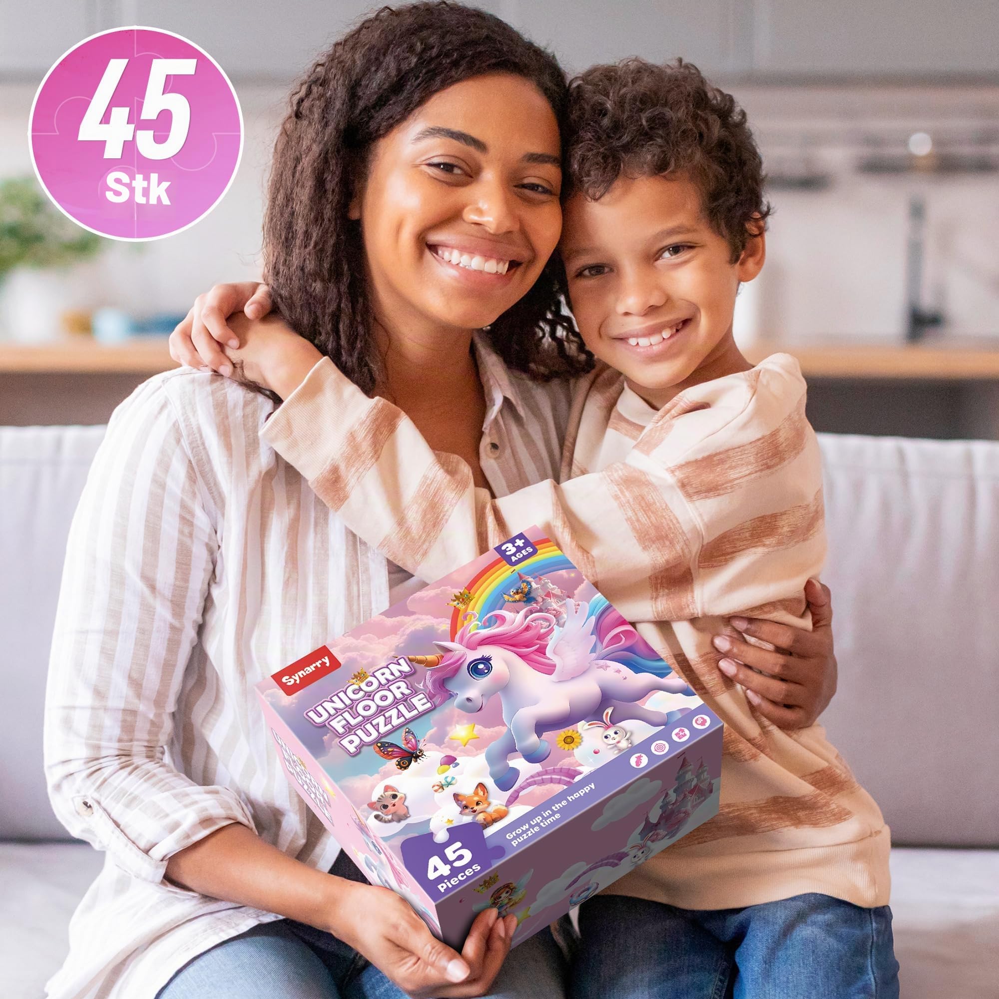 SYNARRY Einhorn Puzzle Kinder ab 3 4 5 6 7 8 Jahre, 45 Teilige Großes Bodenpuzzle für Kinder, Einhorn Spielzeug Geschenke für Mädchen