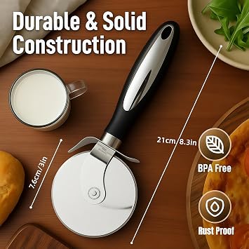 Premium Pizza Cutter Wheel - Durable Stainless Steel Blade with Ergonomic Non-Slip Handle - For Easy Slicing of Pizza, Pie, Quiche, Pastry & Dough - Dishwasher Safe Pizza Slicer