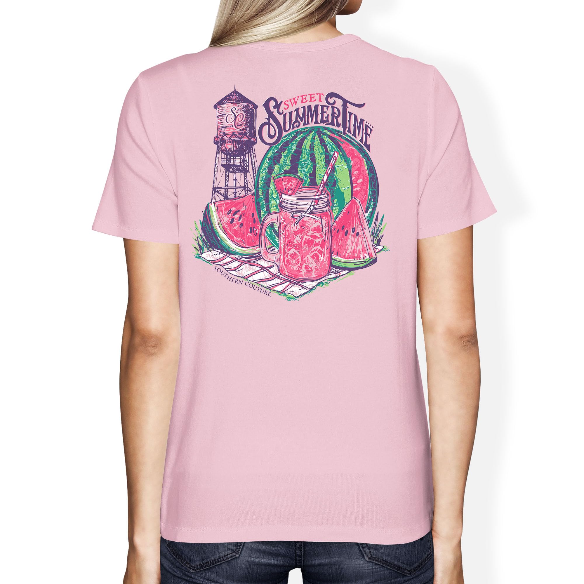 Southern Couture Comfortable Everyday Graphic Short Sleeve Cotton T-Shirt Sweet Summertime Light Pink