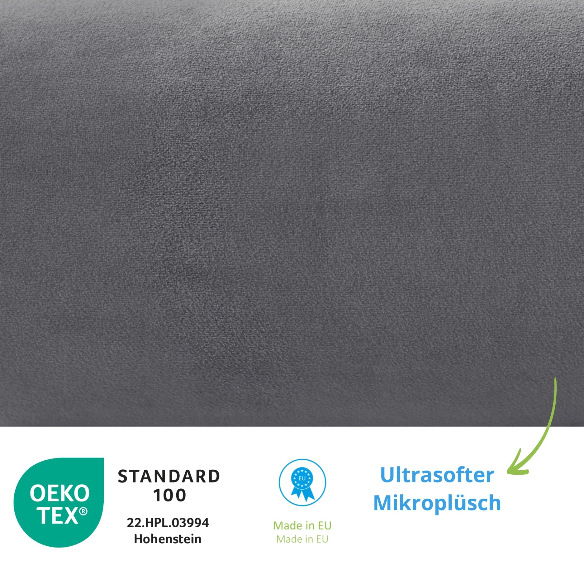 Bodyprotect festes Kniekissen 42x18x10 cm mit Mikroplüsch Bezug, Nackenrolle, Beinkissen 42 x 18 x 10 cm, Kissenrolle Neck Pillow, Kopfkissen, Oeko-TEX, Made in EU, bis 40 Grad waschbar