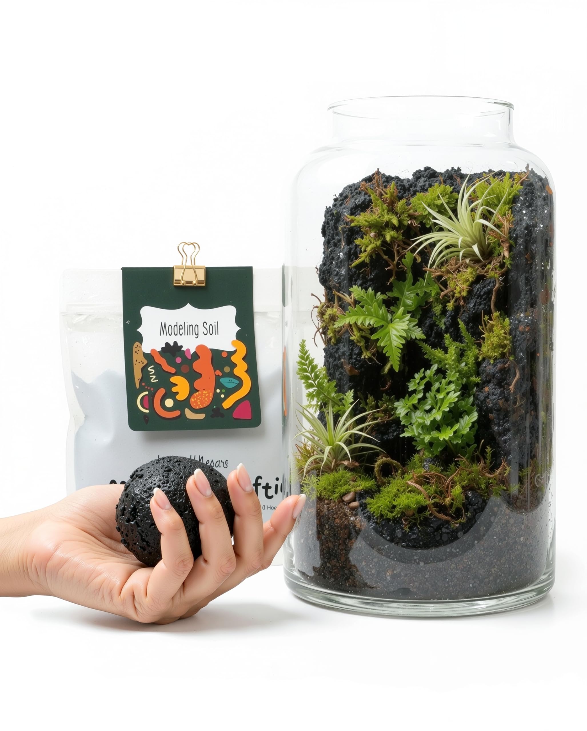 Mieszanka gleby do modelowania terrarium, klej do szkła, podłoże terrarium, ziemia samoprzylepna, ściana mchowa, pionowa, naturalnie wyglądająca do miniaturowych scen, bajkowych ogrodów i ekspozycji