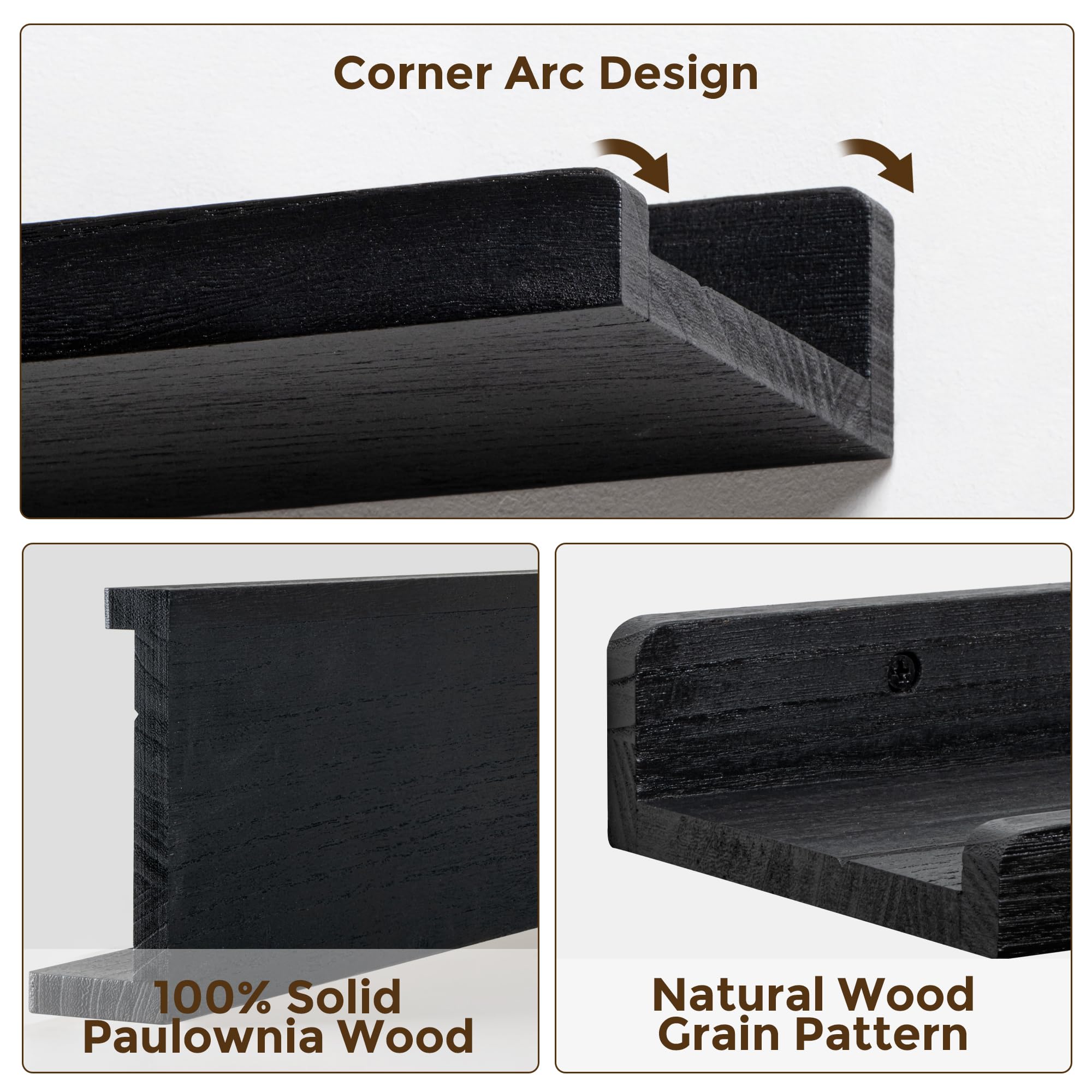 RICHFOCUS Juego de 2 estantes flotantes de madera natural de 24 pulgadas con borde para almacenamiento en pared, estantes flotantes para libros de guardería, sala de estar, baño, dormitorio, cocina,