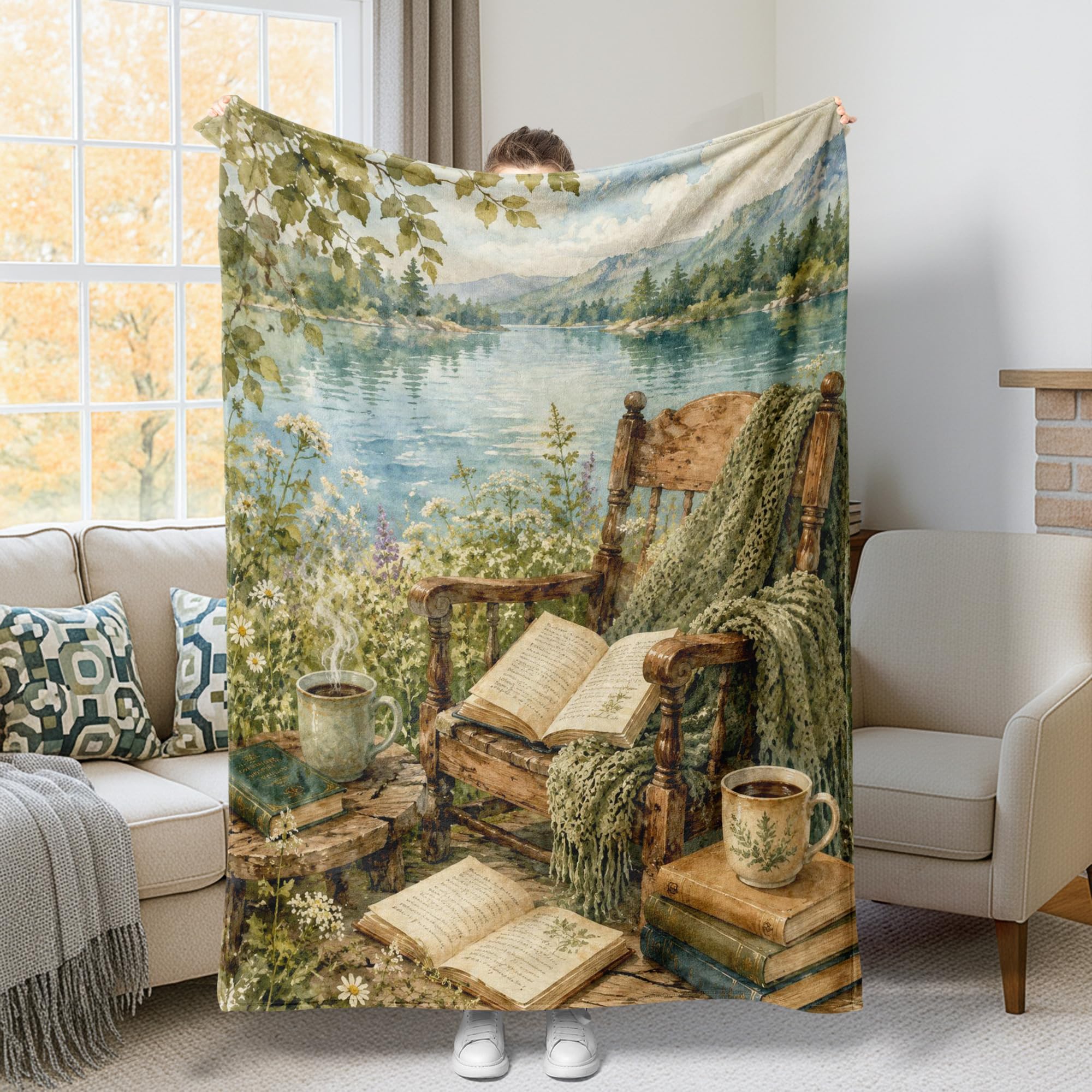 Couverture flanelle douce et légère plaid lit vert automne