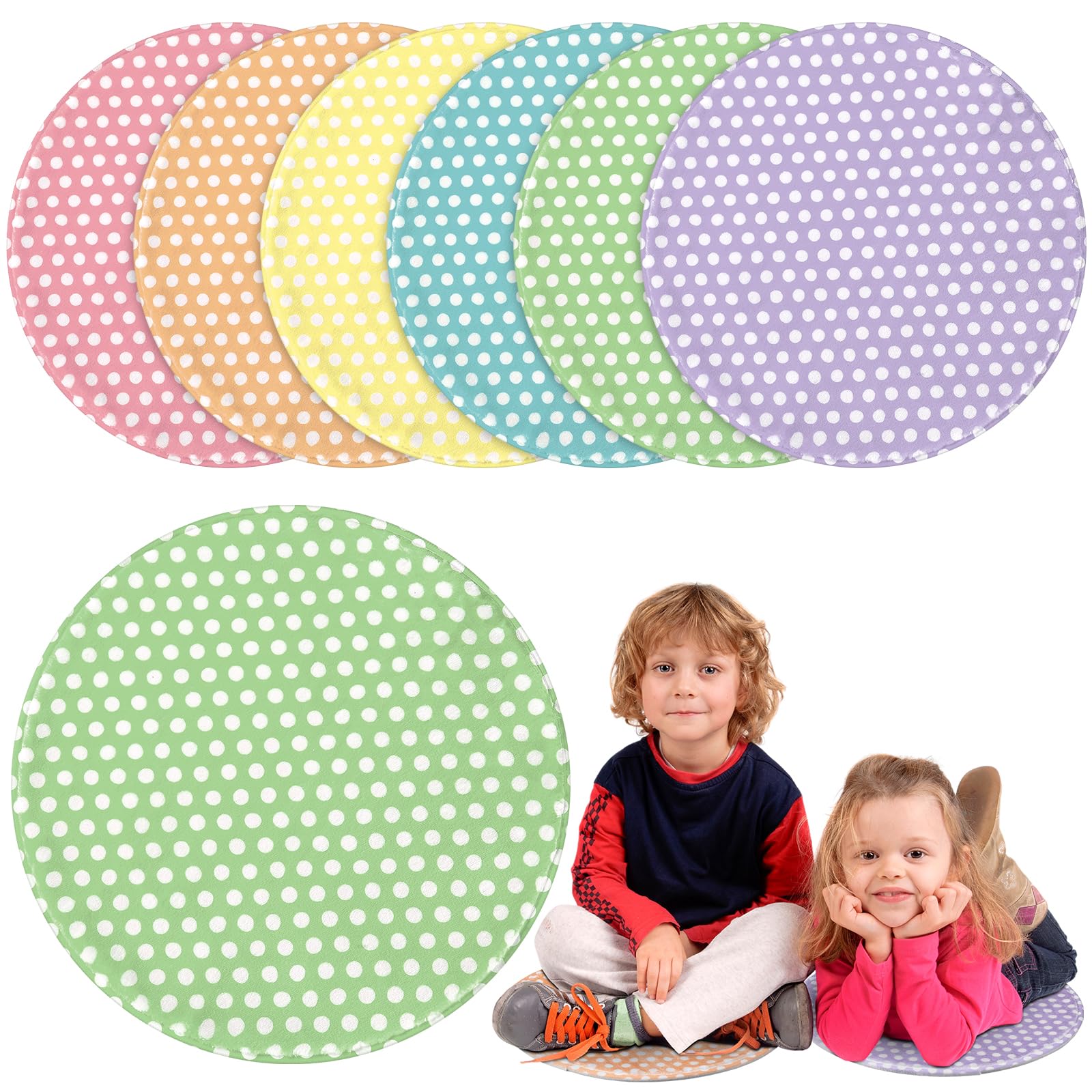 Yousoontic 6 Pcs Students Crazy Circles Carpet Rugs Carpet Seats Rainbow Student's Mats Colorful Floor Cushions for Group Story Time Marker Play Areas(Polka Dot Style,Light Color)