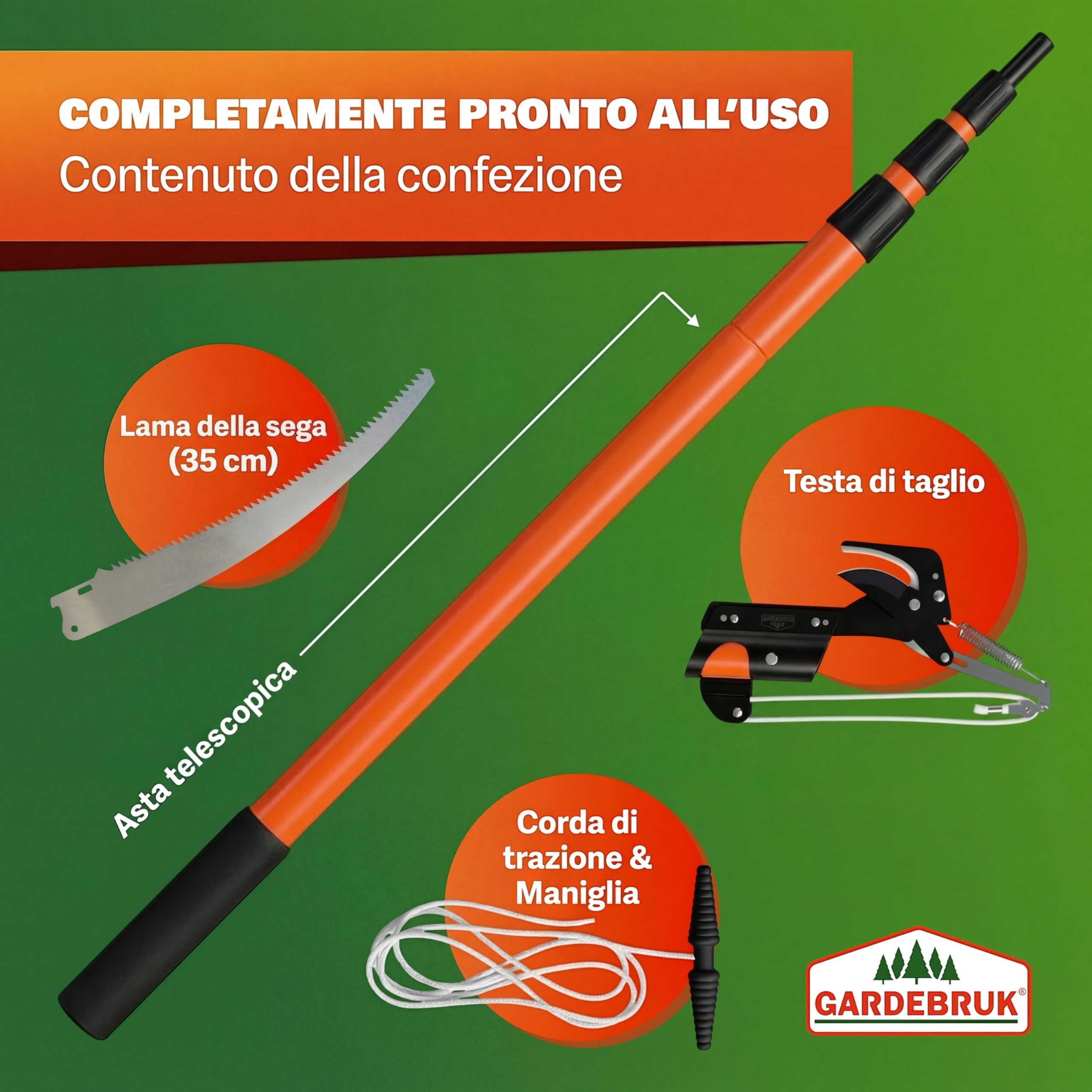 DEUBA® Seghetto Telescopico per Potatura Rami 2in1 Svettatore Cesoia Altezza Max 4 M Cavo in Nylon Segaccio Telescopico
