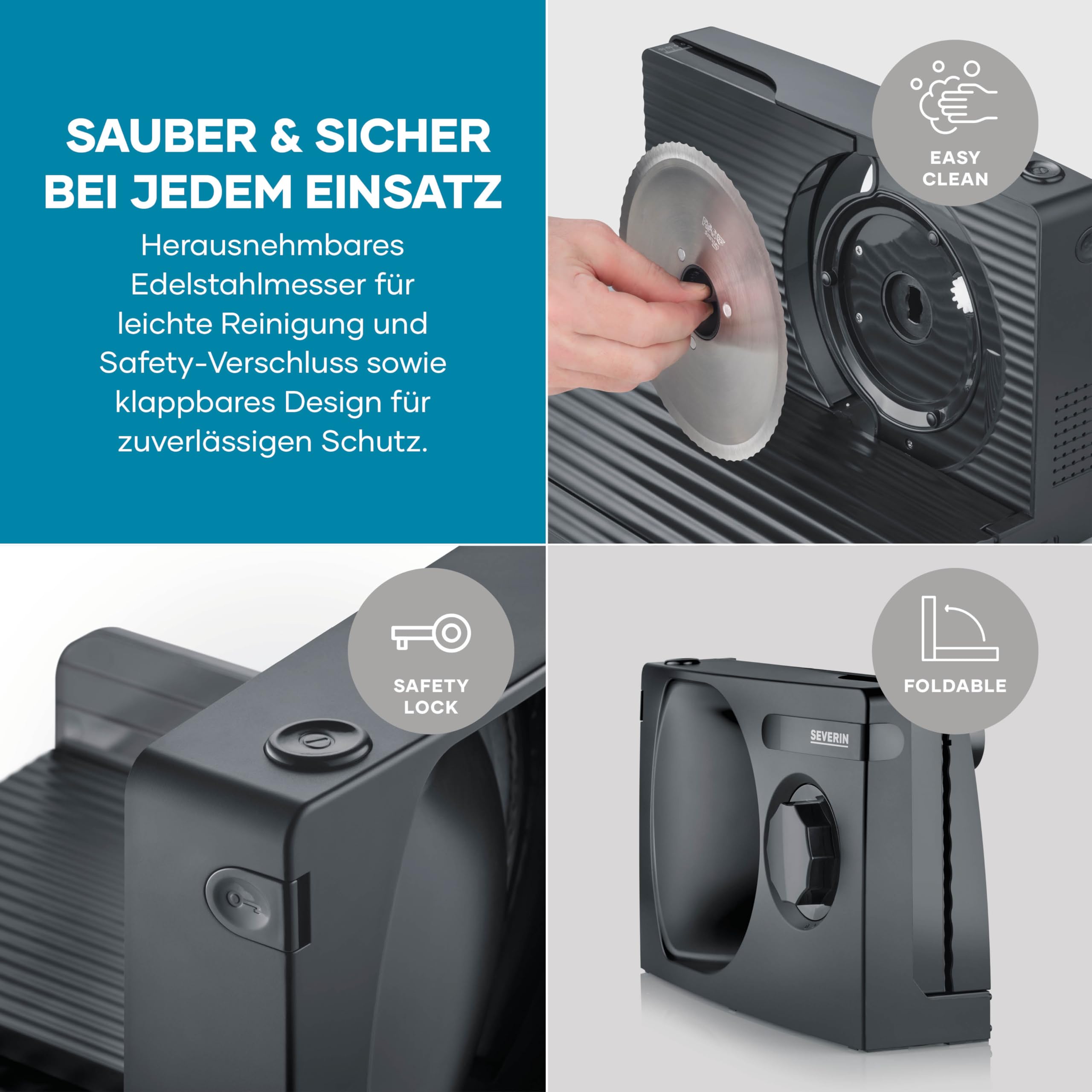 SEVERIN Allesschneider AS 9595 Brotschneidemaschine stufenlos einstellbarer Schnittstärke Fingerschutz schwarz