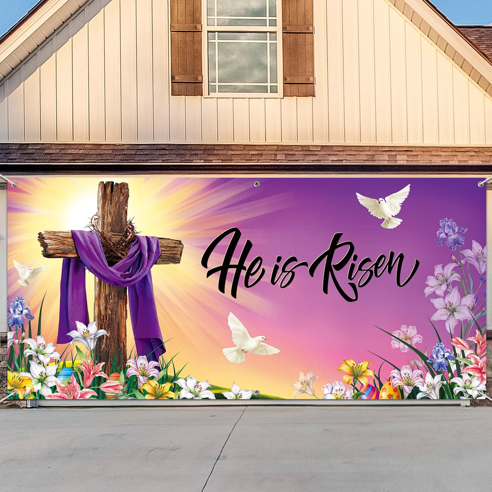 Outdoor Easter Garage Door Cover He is Risen Easter Banner