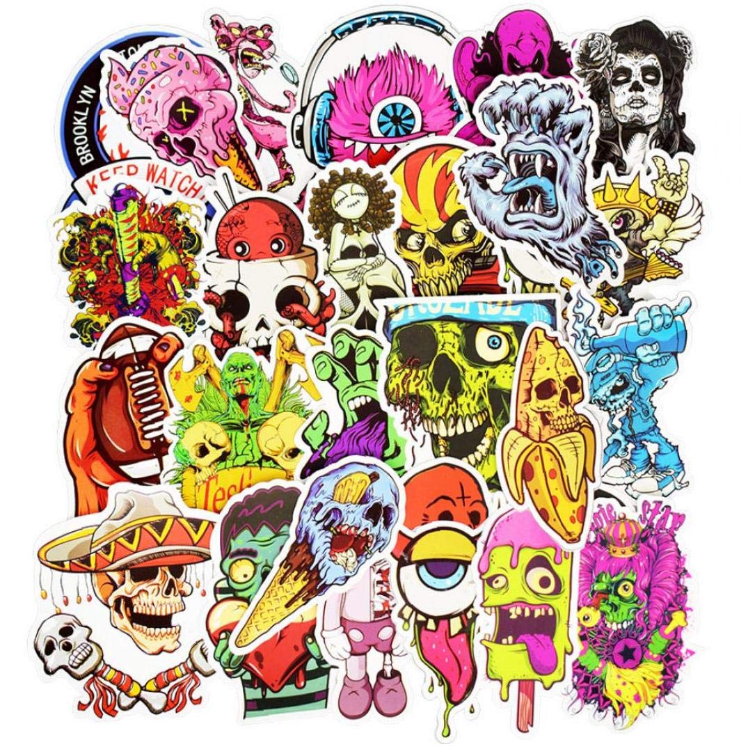 Onsinic 50pcs Scrapbooking Stickers Skeleton Sticker Decoration Adhesive Stickers for Luggage Laptop Skateboard Fridge Phone Mixed