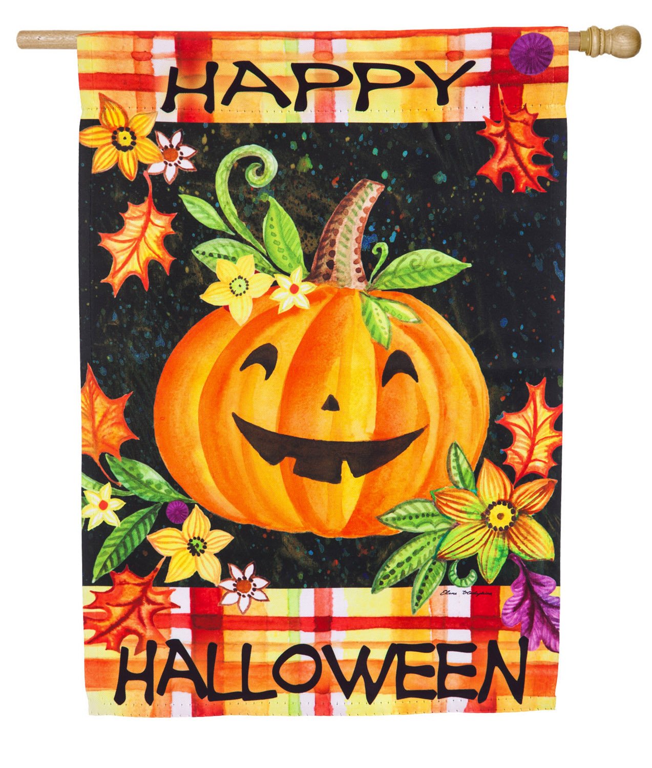 Evergreen Happy Jack-O-Lantern Suede House Flag, 28 x 44 inches