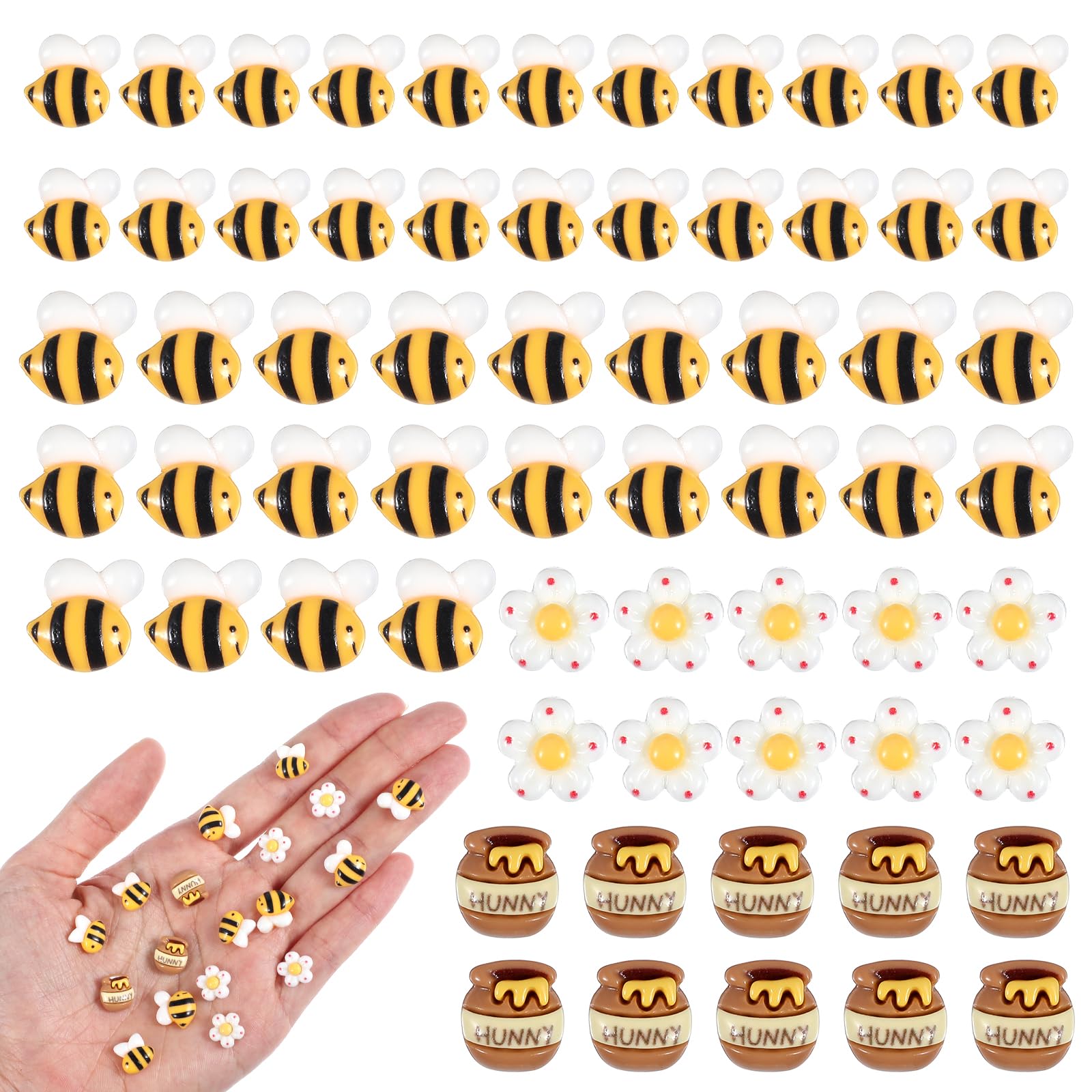 60 Pcs Little Bees Bee Beads Tiny Jar Flower Bees for Crafts Embellishment Bee Decors Buttons Plastic Bumble Decor for DIY Art Crafts Birthday Party Table Garden Micro Landscaping Decoration