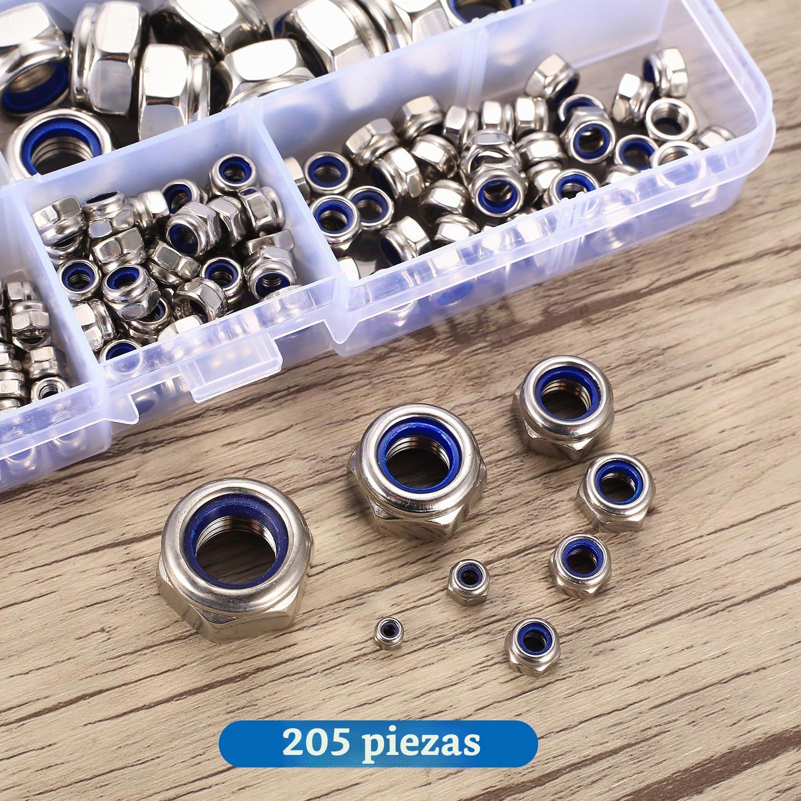 Juego De 200 Tuercas Hexagonales Autoblocantes De Acero Inoxidable, Medidas M2 A M12, Con Inserto De Nylon, Resistentes A La Corrosión Y Vibraciones