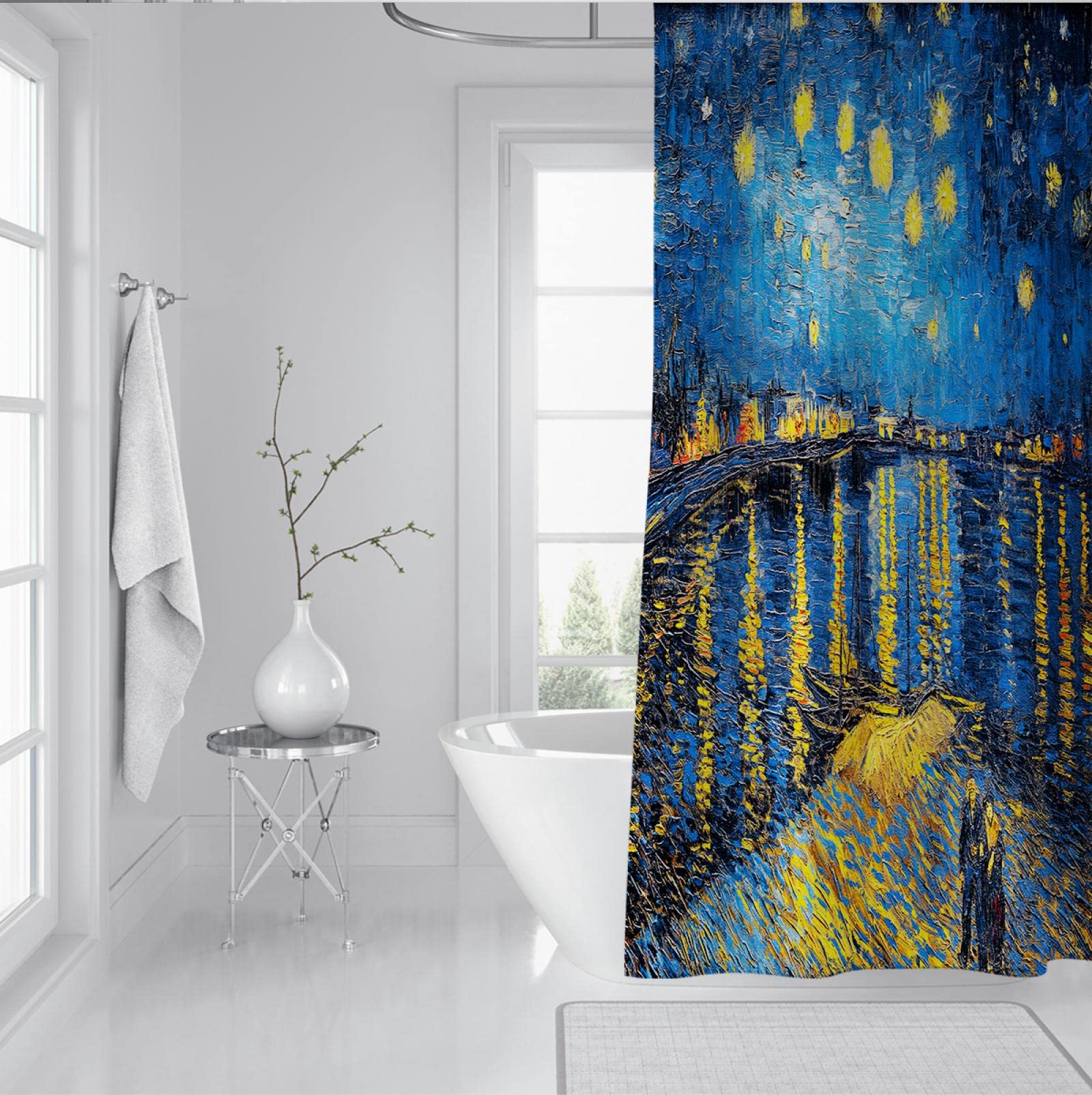 Cortina de ducha azul annata Starry Night Cortinas de tela de poliéster Decoración de baño Set con 12 ganchos Accesorios de baño Suficientemente grueso 200x200 cm