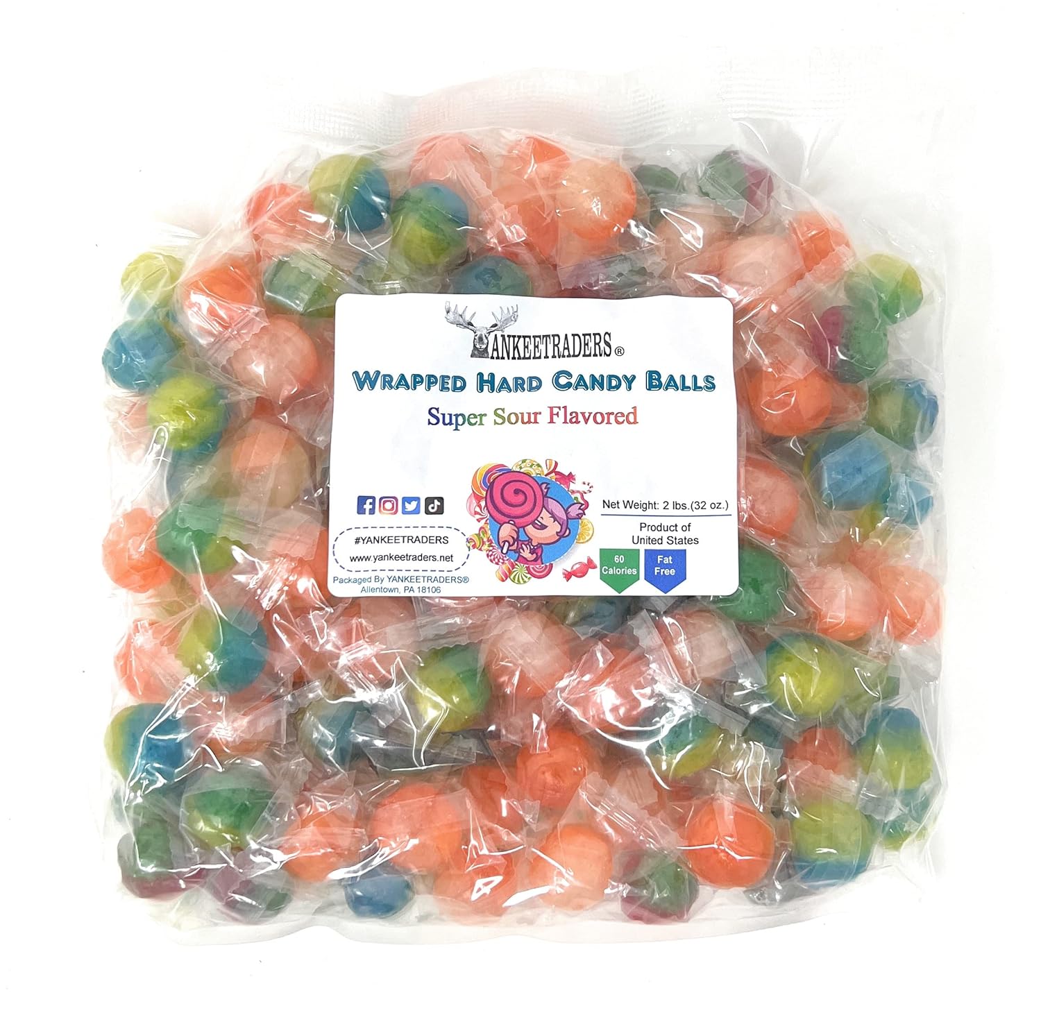 YANKEETRADERS Super Sour Candy Balls 2 Pound Grocery