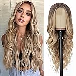 NAYOO Long Ombre Blonde Wavy Wig for Women 26 Inch Middle Part Curly Wavy Wig Natural Looking Synthetic Heat Resistant Fiber for Daily Party Use (Ombre Blonde)