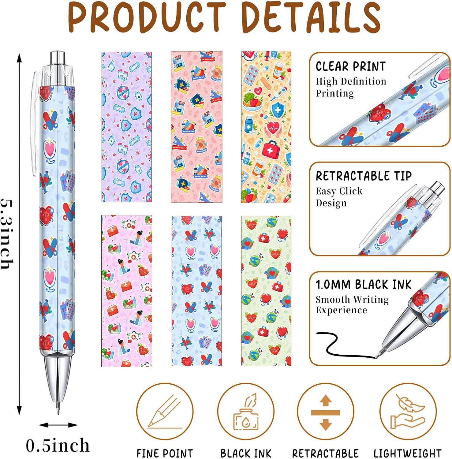 6-Piece Nurse Pen Set, Cute Medical Ballpoint Pens for Nurses Women, Fun Pens with Healthcare Theme, Nurse Appreciation Gifts, Nurses Week, Office, Staff Appreciation Gifts image 2
