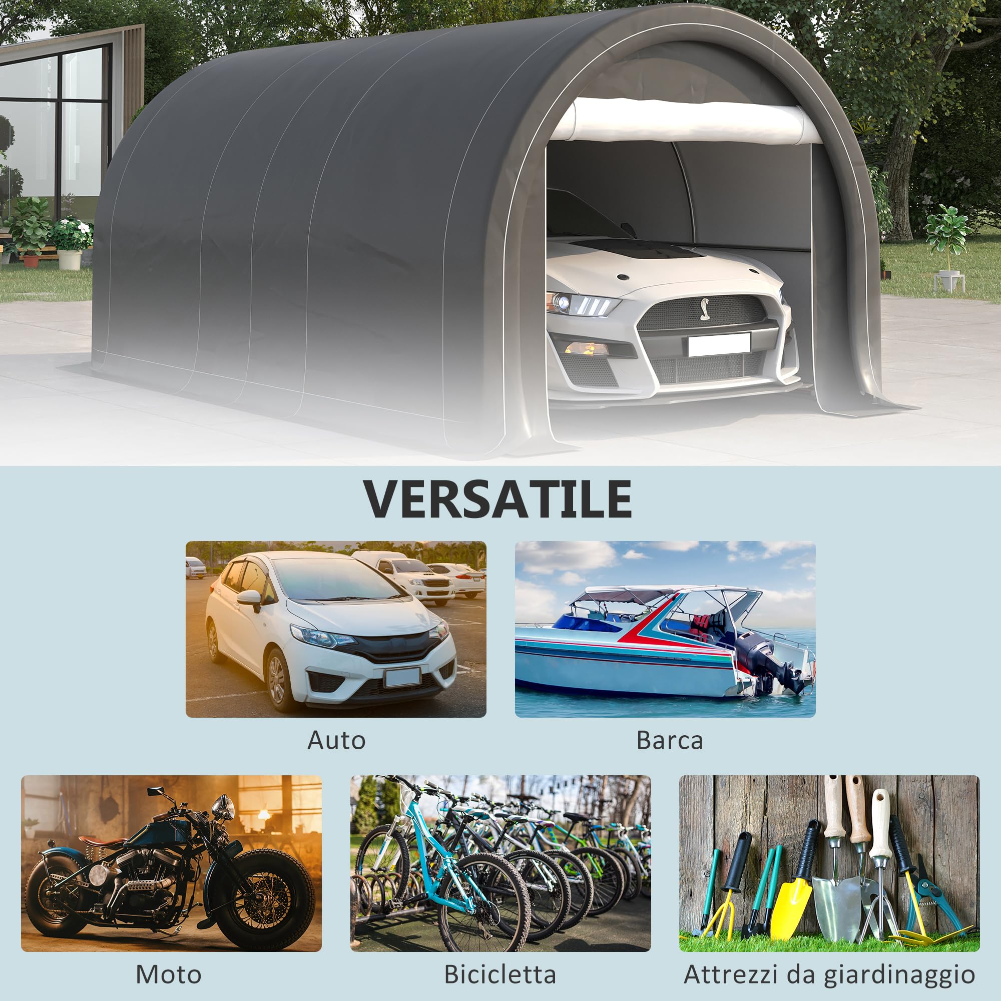 Outsunny Garage Auto Esterno Acciaio Zincato PE 500x300x240 cm Grigio