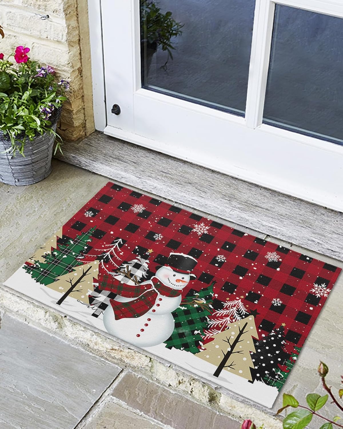 Christmas Door Mat 24x36inch, NonSlip Absorbent Non Skid Entrance Mat, Washable Low