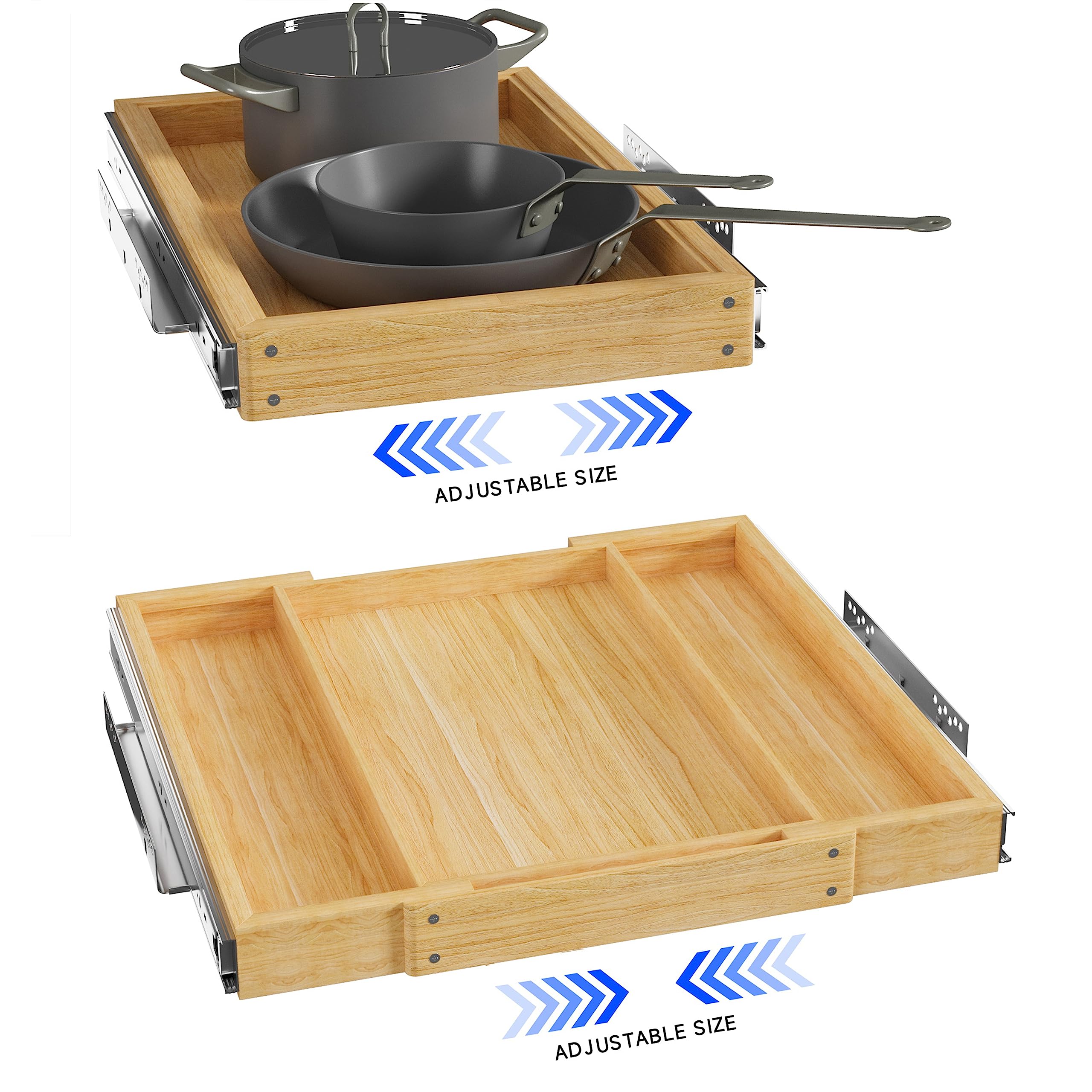  2Pack Expandable Pull Out Cabinet Organizer, 16.3"~25.9"x22" Adjustable Width Wood Cabinet Pull Out Shelves Slide Out Wooden Drawer Storage Shelves for Kitchen(Style 2/2pack) 2Pack