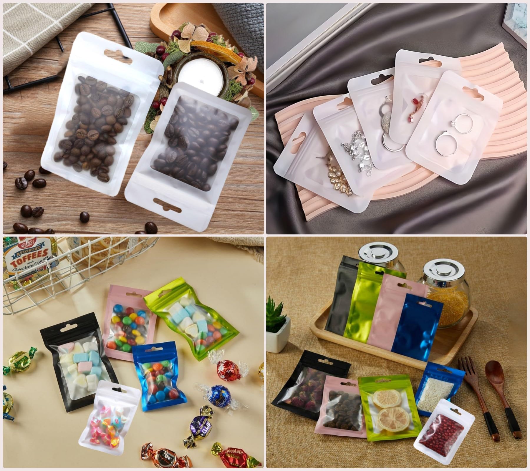 Rimiko 100 szt. małych torebek mylarowych z mylaru z przezroczystym okienkiem, torby na próbki z folii aluminiowej, zamykane woreczki do pakowania i przechowywania żywności (biały, 7x10 cm)