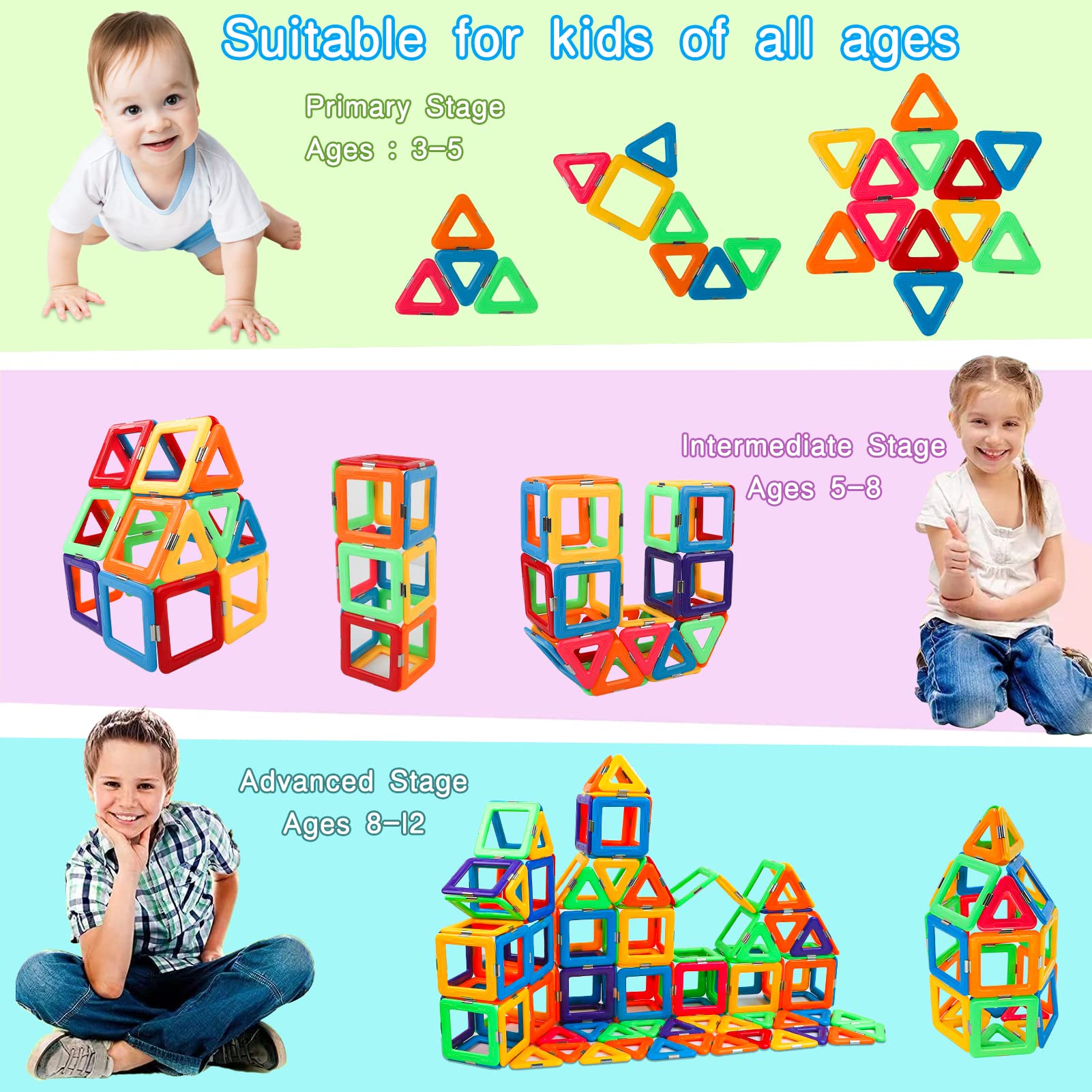 ZHANGXIN Costruzioni Magnetiche ,giocattoli da costruzione Piastrelle Giocattolo per 2 3 4 5 6 7 8-year old boys and girls STEM Educational Toy Bambini Bambini Bambini Compleanno