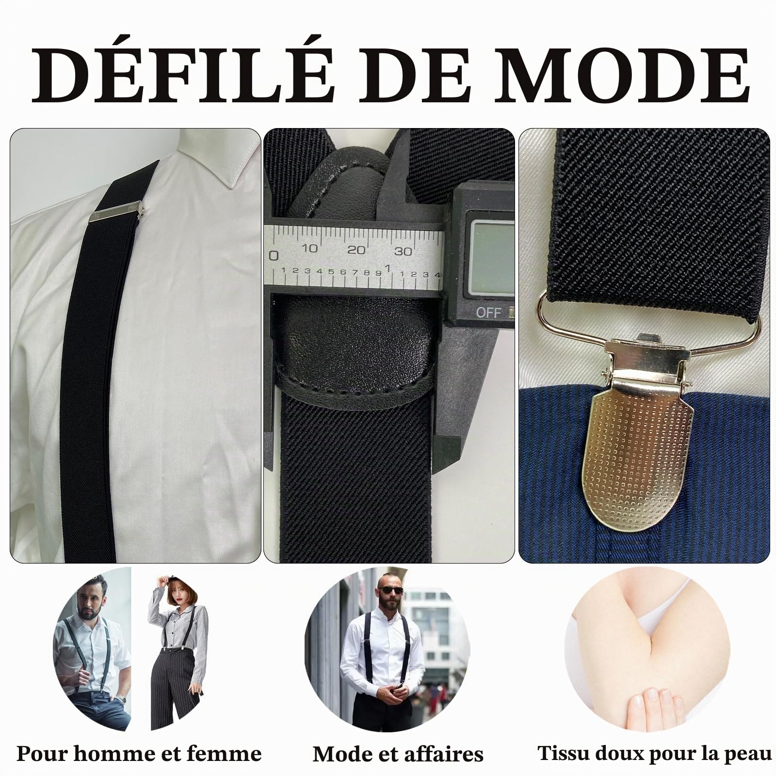 Bretelles robustes de 3,5 cm de large avec clips métalliques solides, élastiques réglables, taille unique pour homme et femme, affaires, mariage décontracté