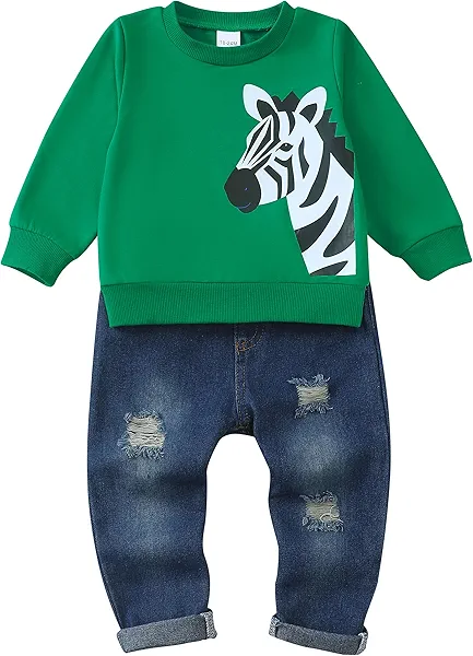 Renotemy Infant Baby Boy Clothes winter Toddler Denim Outfits Pullover Sweatshirt Jeans Pants Little Boys Clothing