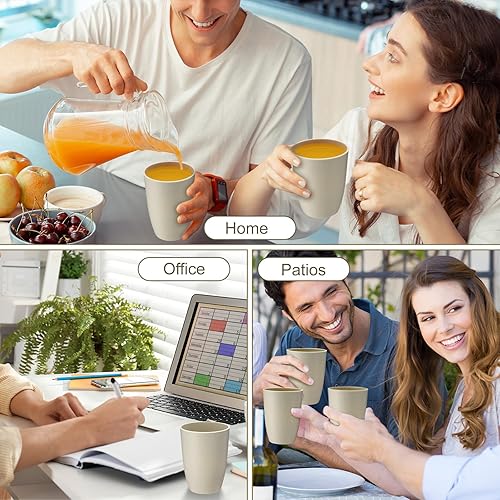 Miniatura 10 de Juego de 66 vasos de plástico de paja de trigo, 12 onzas, reutilizables, vasos de plástico irrompibles, aptos para lavavajillas, para niños y