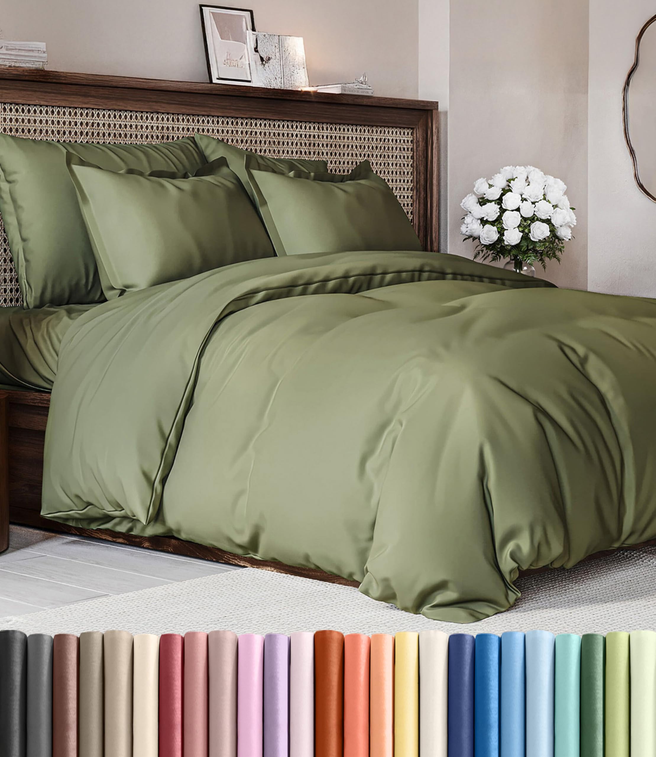 duvet cover full size set - extra soft full duvet cover 80" x 90" with 2 pillow shams - hotel luxury, easy care & fade free w/ zipper closures & ties - all season, comfy and breathable (sage green)