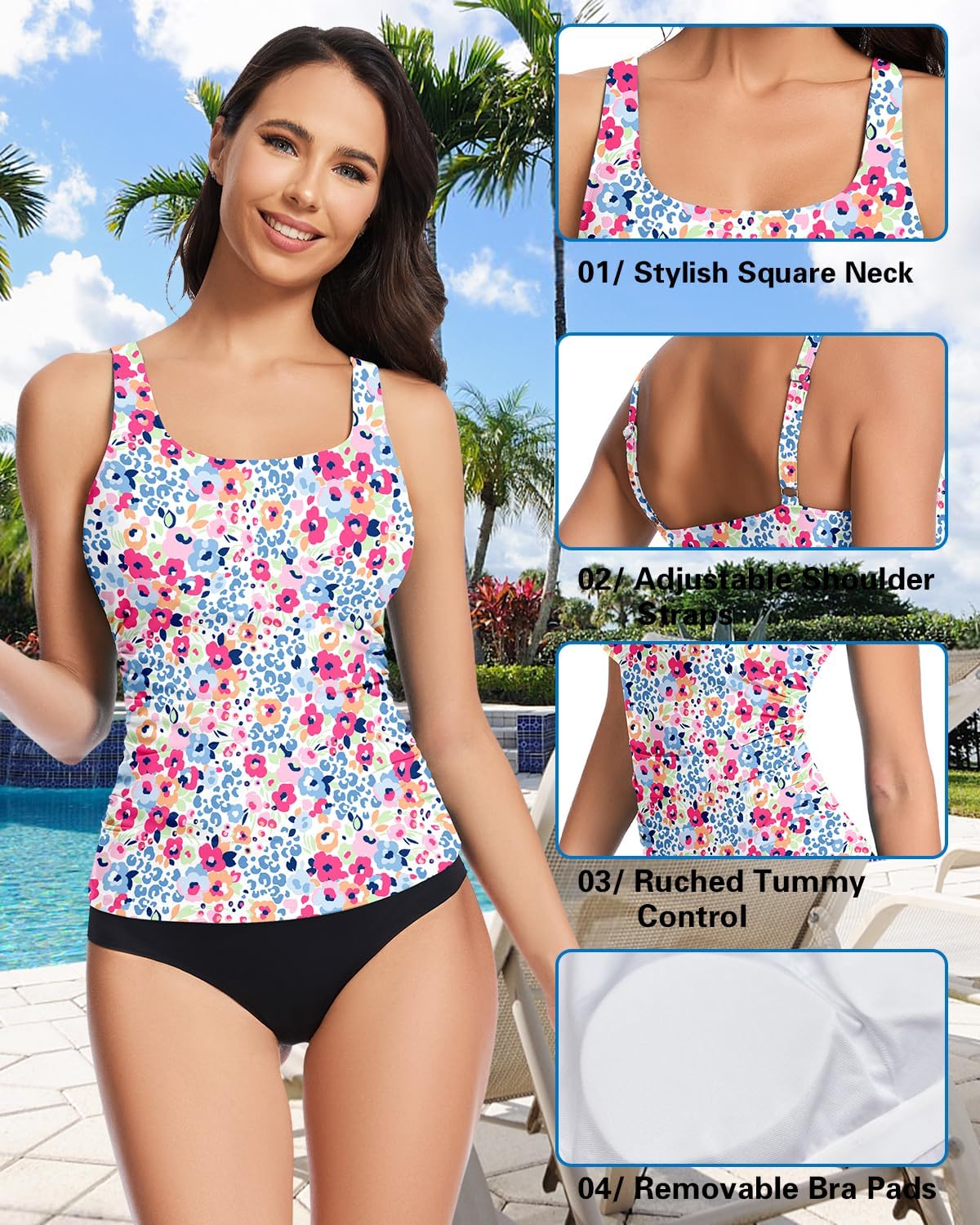 WOWENY Women's Swim Tankini Top Only Racerback High Neck Slim Fit UPF 50+ Tummy Control Swim Top No Bottom - Image 4